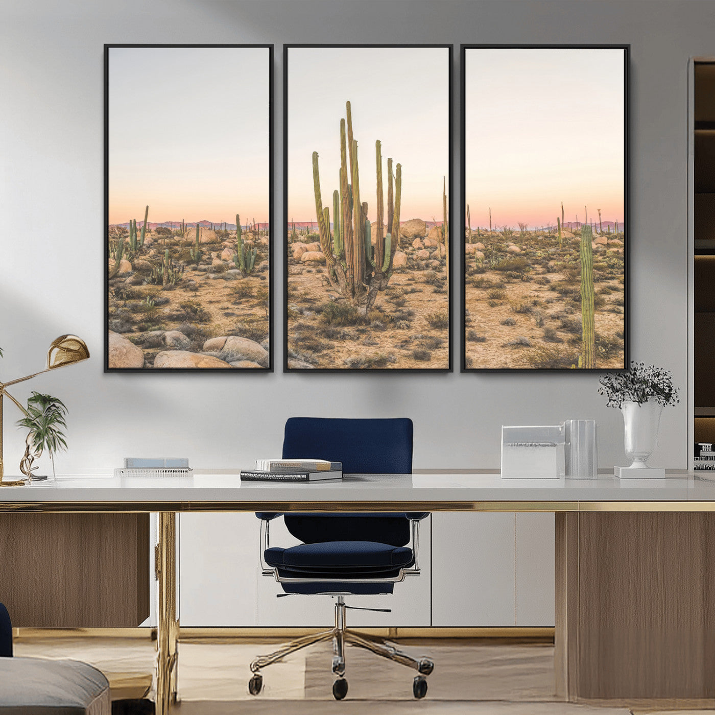 76234974-MGV-CV-36X24-Desert Cactus Wall Art Canvas Print, Framed Baja Desert Art Picture Print, Pastel Desert Perfect Southwestern Boho Decor Artwork