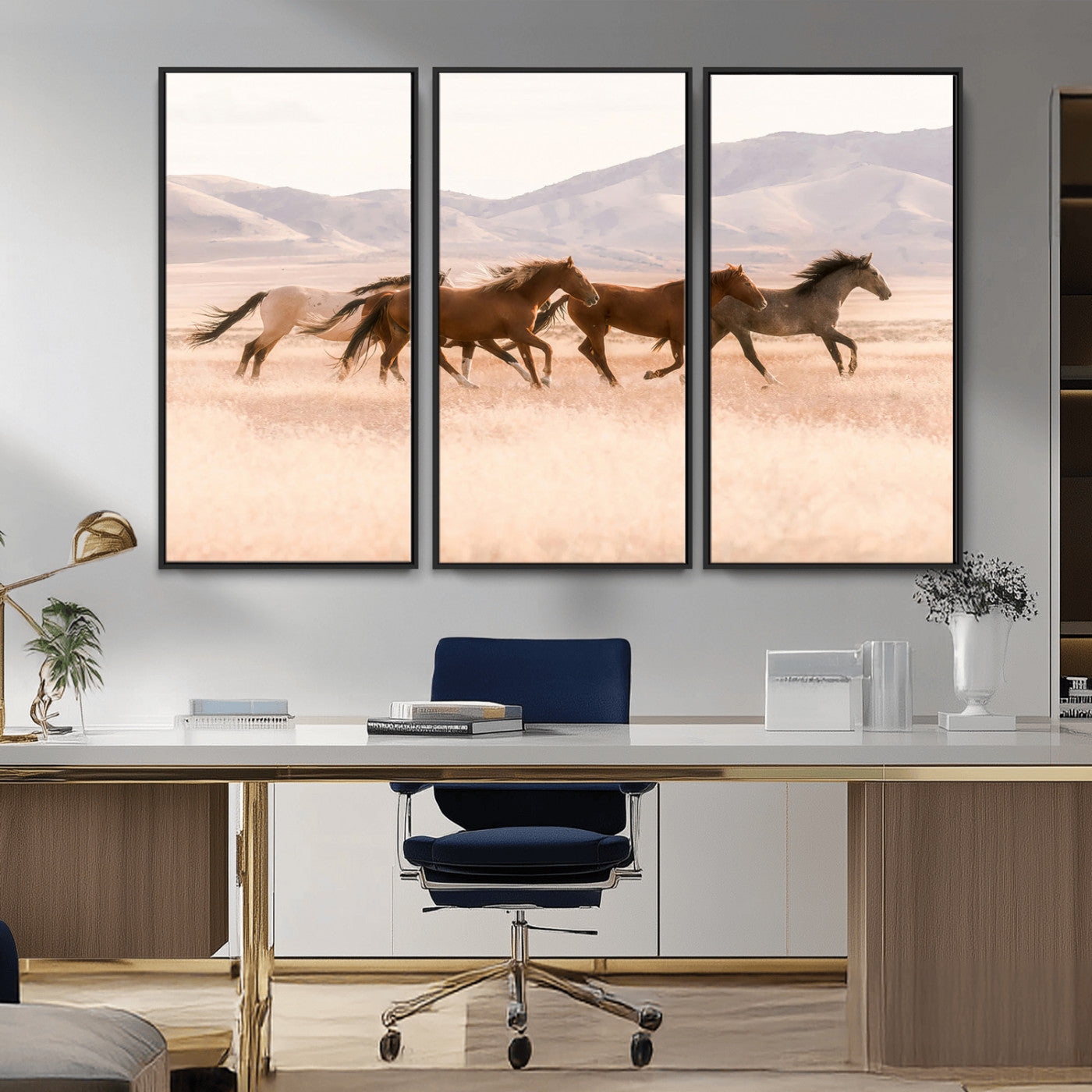 83644685-MGV-CV-36X24-Wild Horse Art Wall Art Canvas Print, Framed Rustic Western Art Picture Print, Desert Horse Scene Perfect Rustic Western Decor