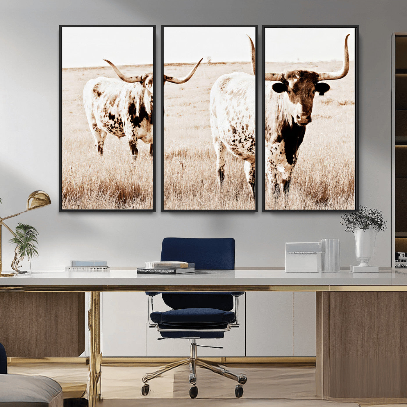 39672786-MGV-FC-48X32-3P_Black-Rustic Cow Scene Wall Art Canvas Print, Framed Farmhouse Style Cattle Art Picture Print, Prairie Animal Duo Perfect Rustic Western