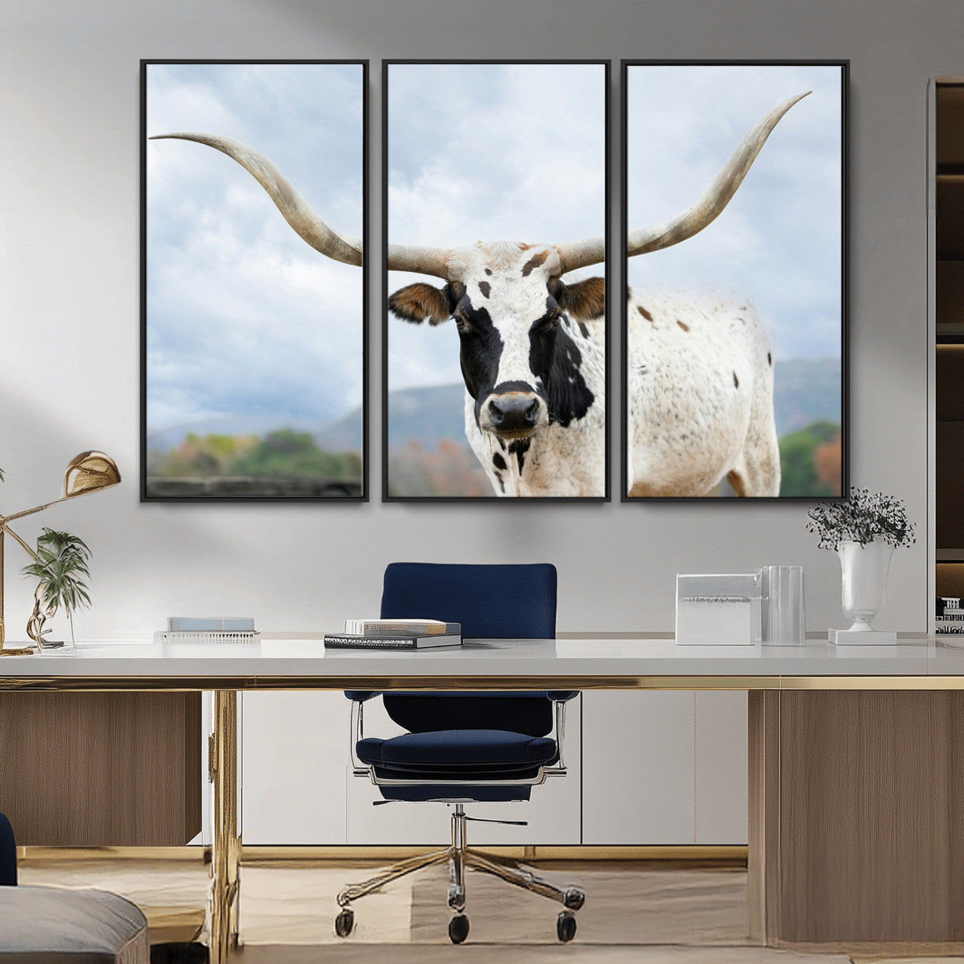 63592811-MGV-CV-36X24-Texas Longhorn Wall Art Canvas Print, Framed Western Rustic Art Picture Print, Farmhouse Decor Perfect Rustic Farmhouse Decor
