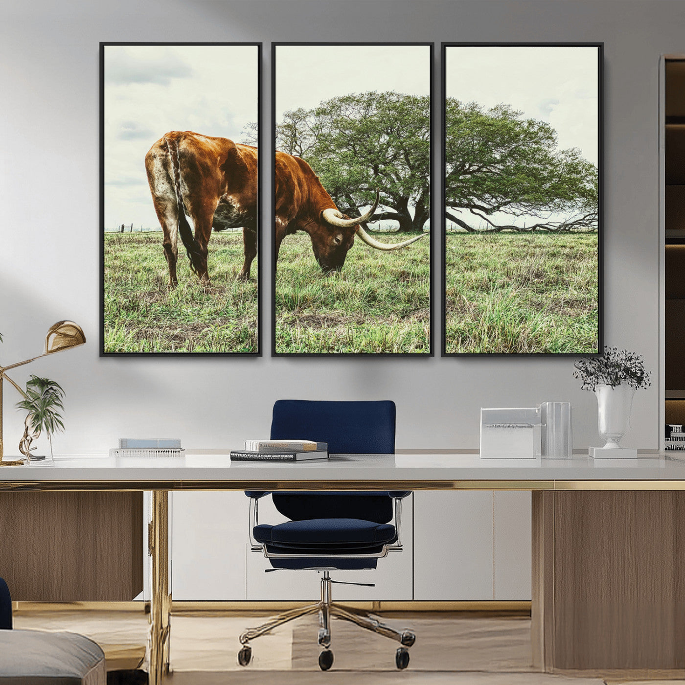 91866234-MGV-CV-36X24-Texas Longhorn Wall Art Canvas Print, Framed Rustic Ranch Art Picture Print, Western Cattle Perfect Rustic Farmhouse Decor Artwork