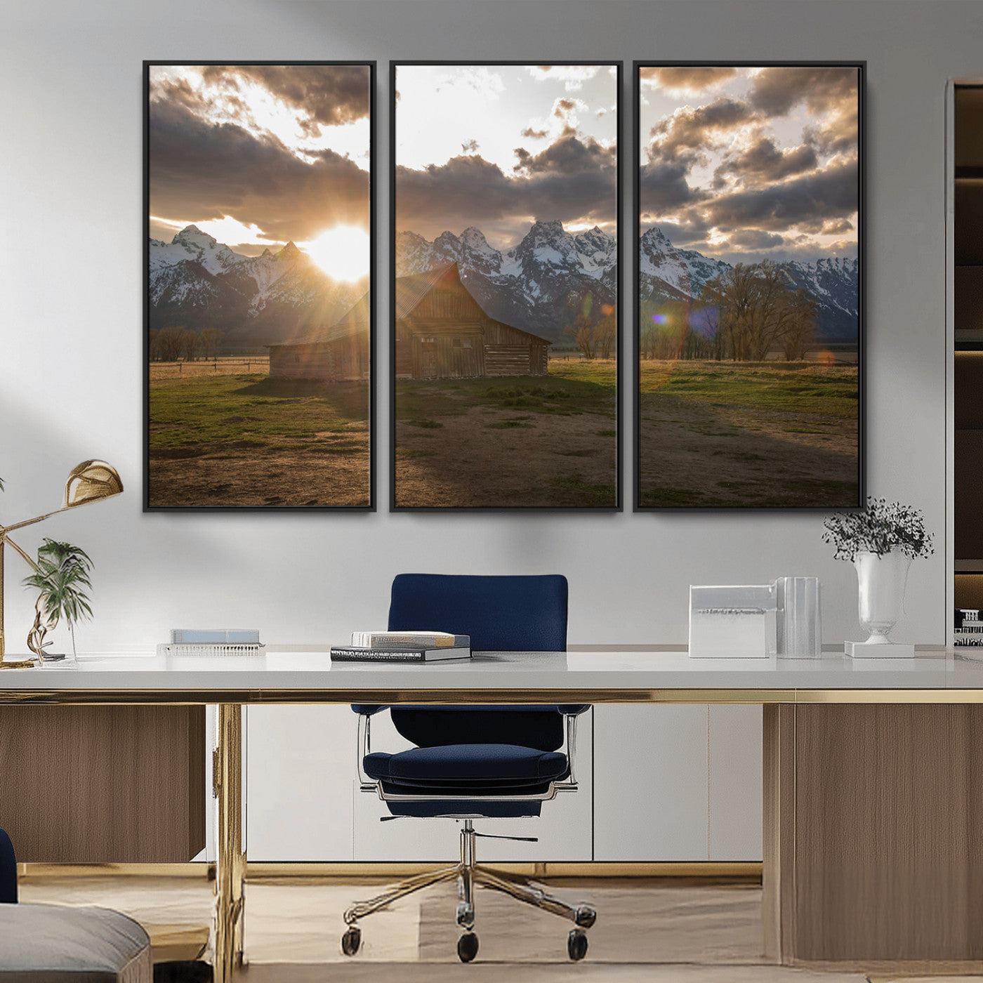 52555760-MGV-FC-48X32-3P_Black-Snowy Peaks Wall Art Canvas Print, Framed Nature Escape Art Picture Print, Rustic Charm Perfect Rustic Western Decor Artwork