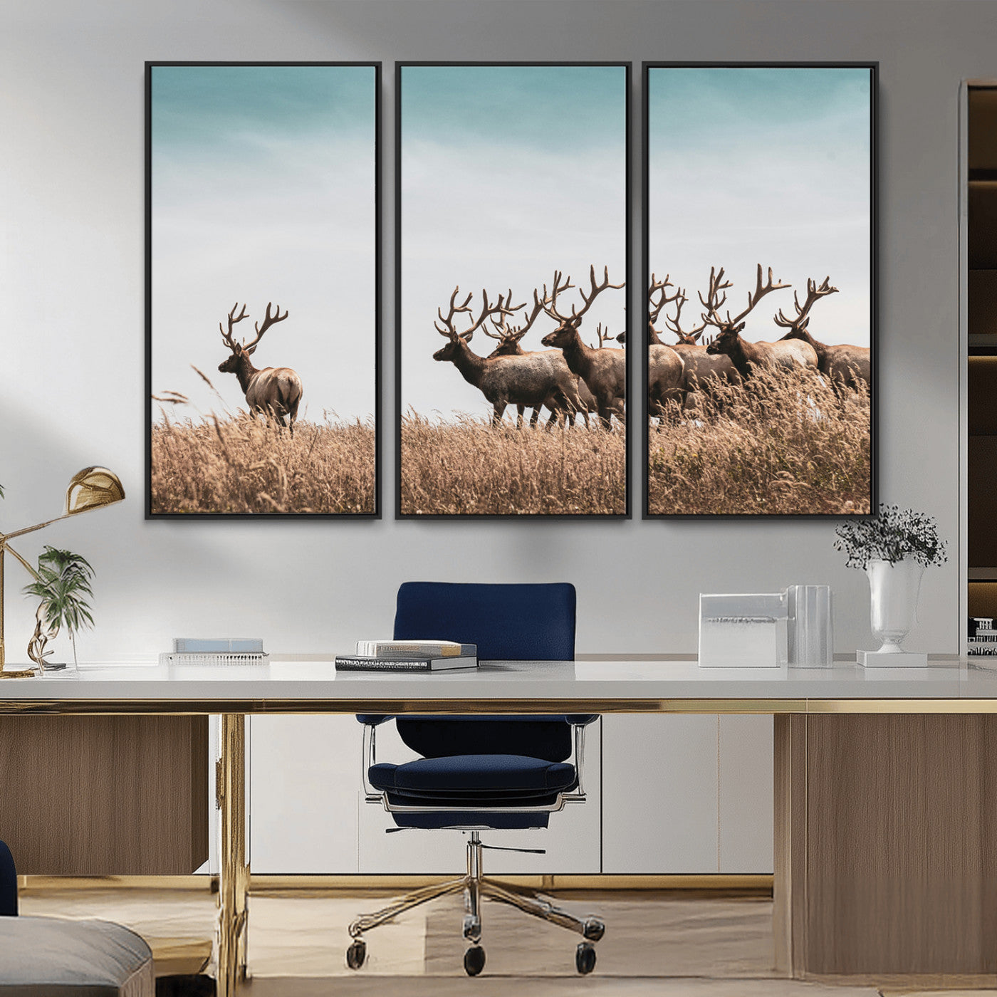 81594705-MGV-CV-36X24-Elk Herd Wall Art Canvas Print, Framed Wildlife Photography Art Picture Print, Rustic Nature Print Perfect Rustic Wildlife Decor