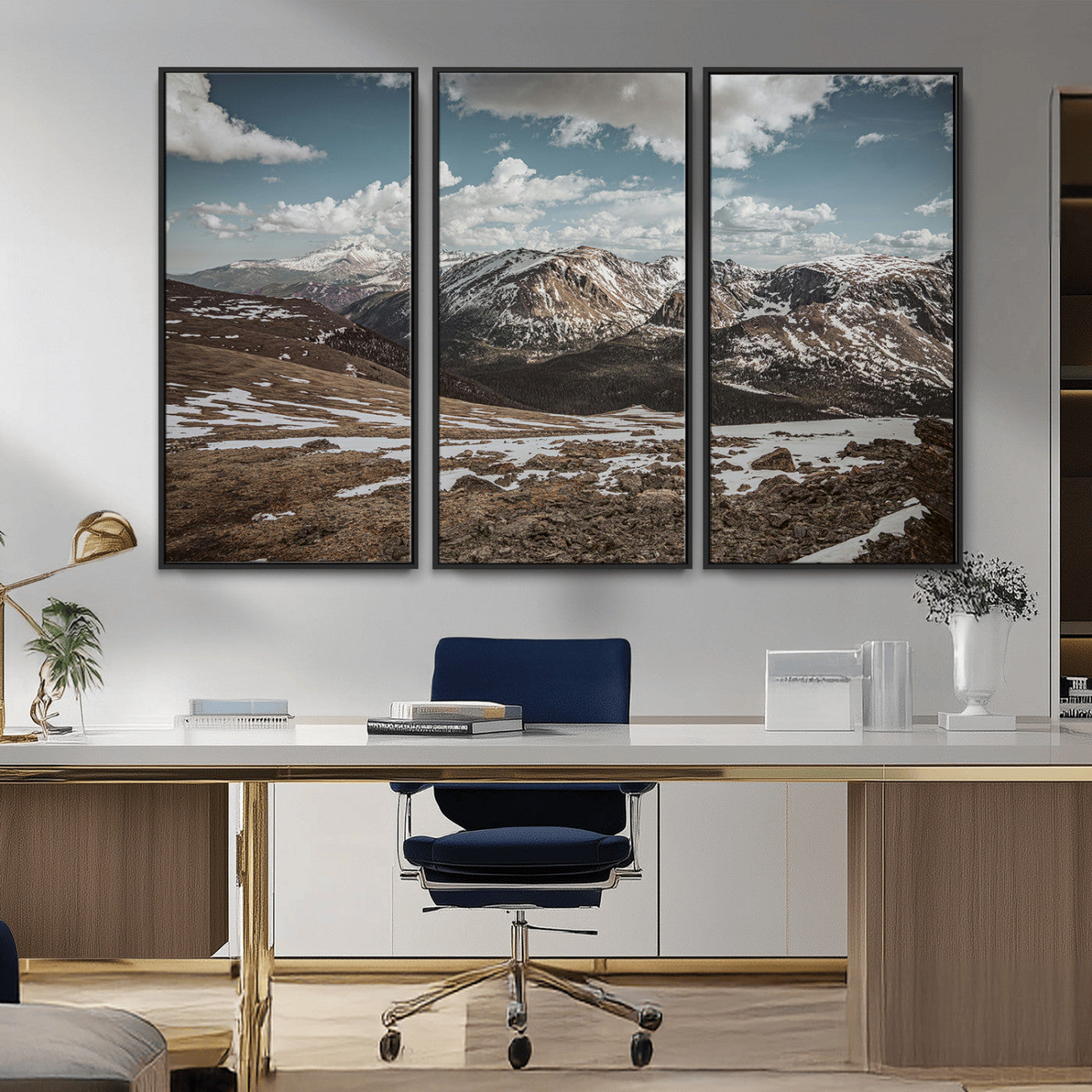 44565953-MGV-FC-48X32-3P_Black-Mountain Landscape Wall Art Canvas Print, Framed Snowy Peaks Art Picture Print, Rugged Highlands Perfect Rustic Adventure Decor