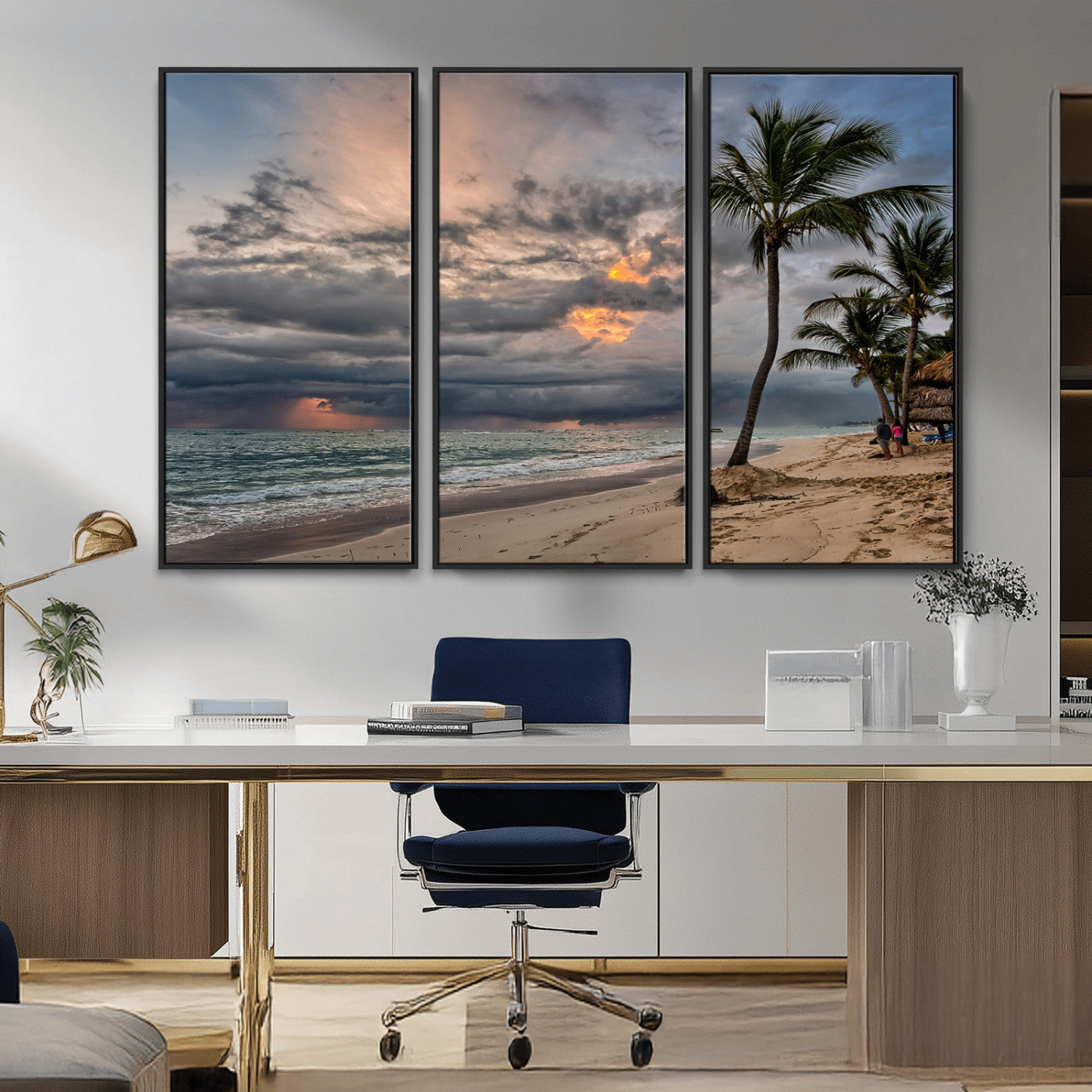62574547-MGV-FC-48X32-3P_Black-Tropical Storm Wall Art Canvas Print, Framed Moody Beach Art Picture Print, Dramatic Sky Perfect Tropical Coastal Decor Artwork