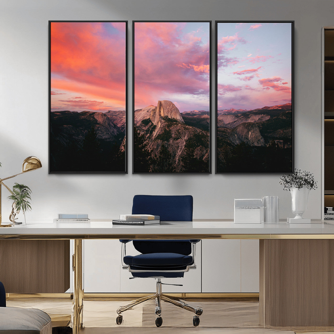 32786115-MGV-FC-48X32-3P_Black-Half Dome Wall Art Canvas Print, Framed Yosemite National Park Art Picture Print, Dramatic Sunset Perfect Adventurous Wilderness