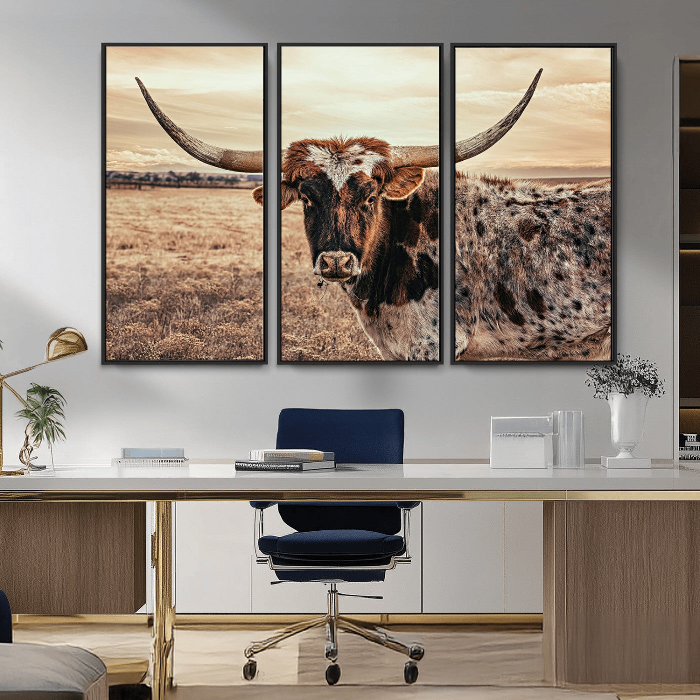 95745718-MGV-CV-36X24-Texas Longhorn Wall Art – Western Cattle Photography Canvas Print, Rustic Ranch Animal Artwork Country Farmhouse Decor for Living