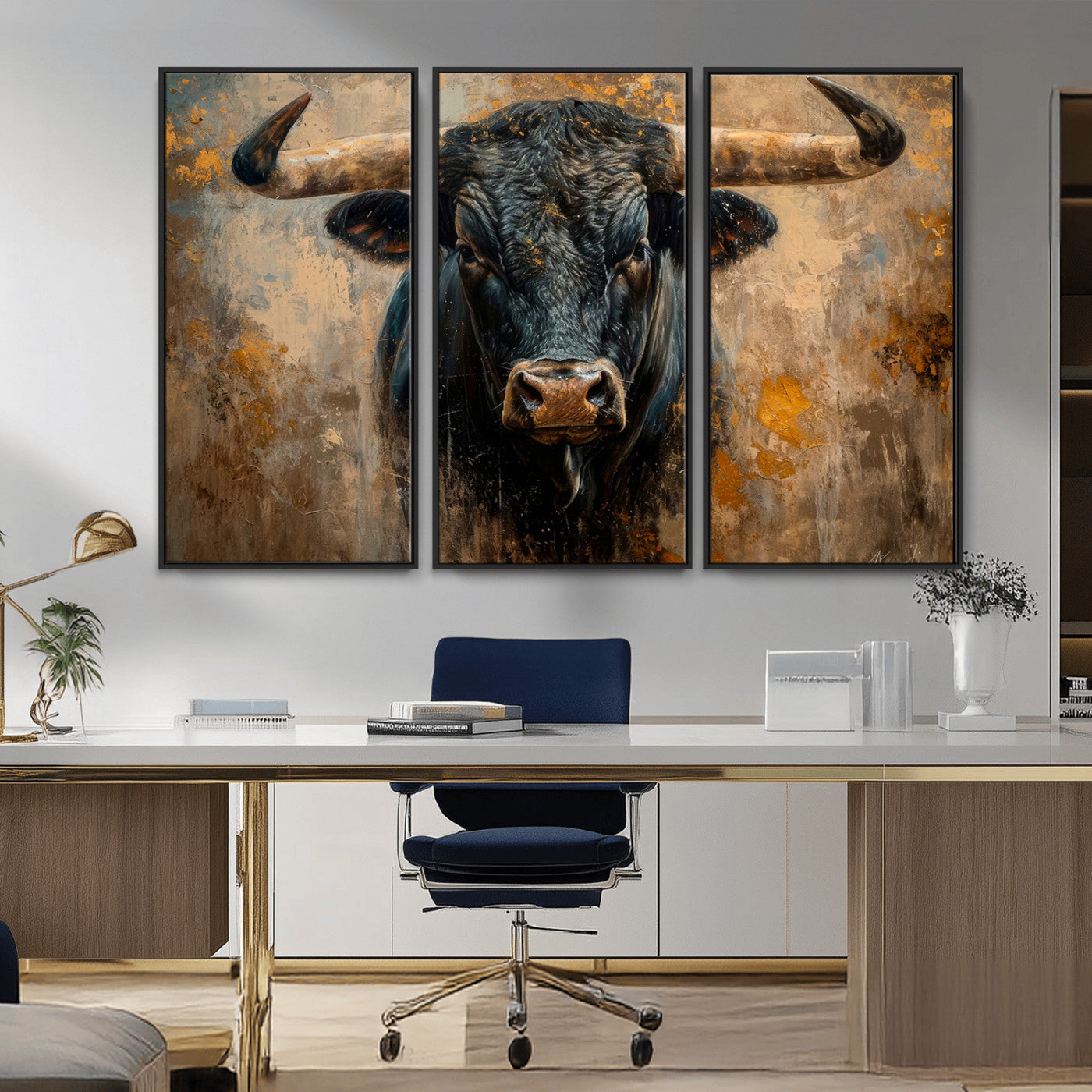 91615410-MGV-CV-36X24-Bull Wall Art – Rustic Western Longhorn Canvas Print, Powerful Abstract Animal Painting, Farmhouse Ranch Decor for Living Room,