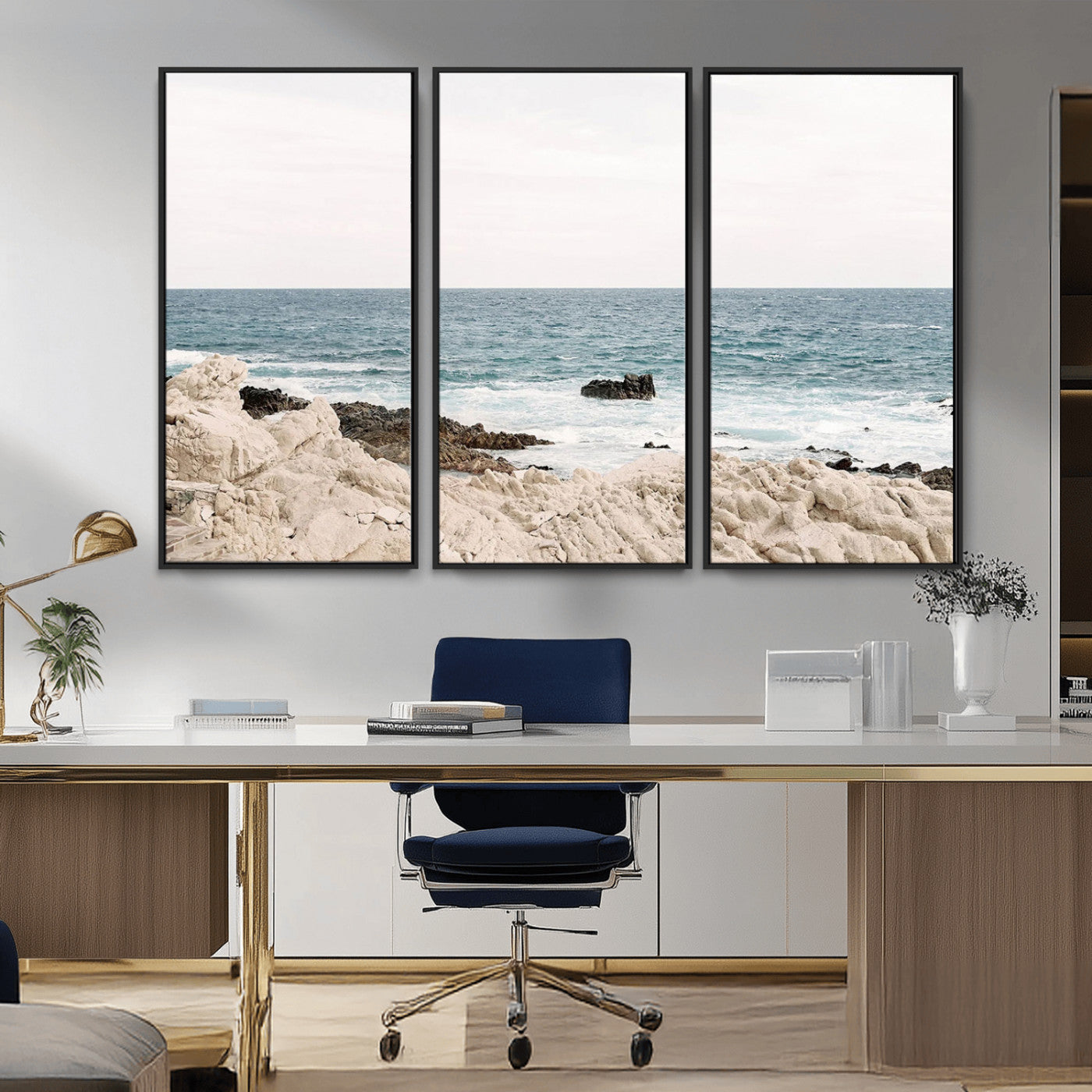 25481980-MGV-CV-36X24-Ocean Coastal Wall Art – Rocky Shoreline and Waves Canvas Print, Serene Beach Landscape Decor for Living Room, Bedroom, or Office