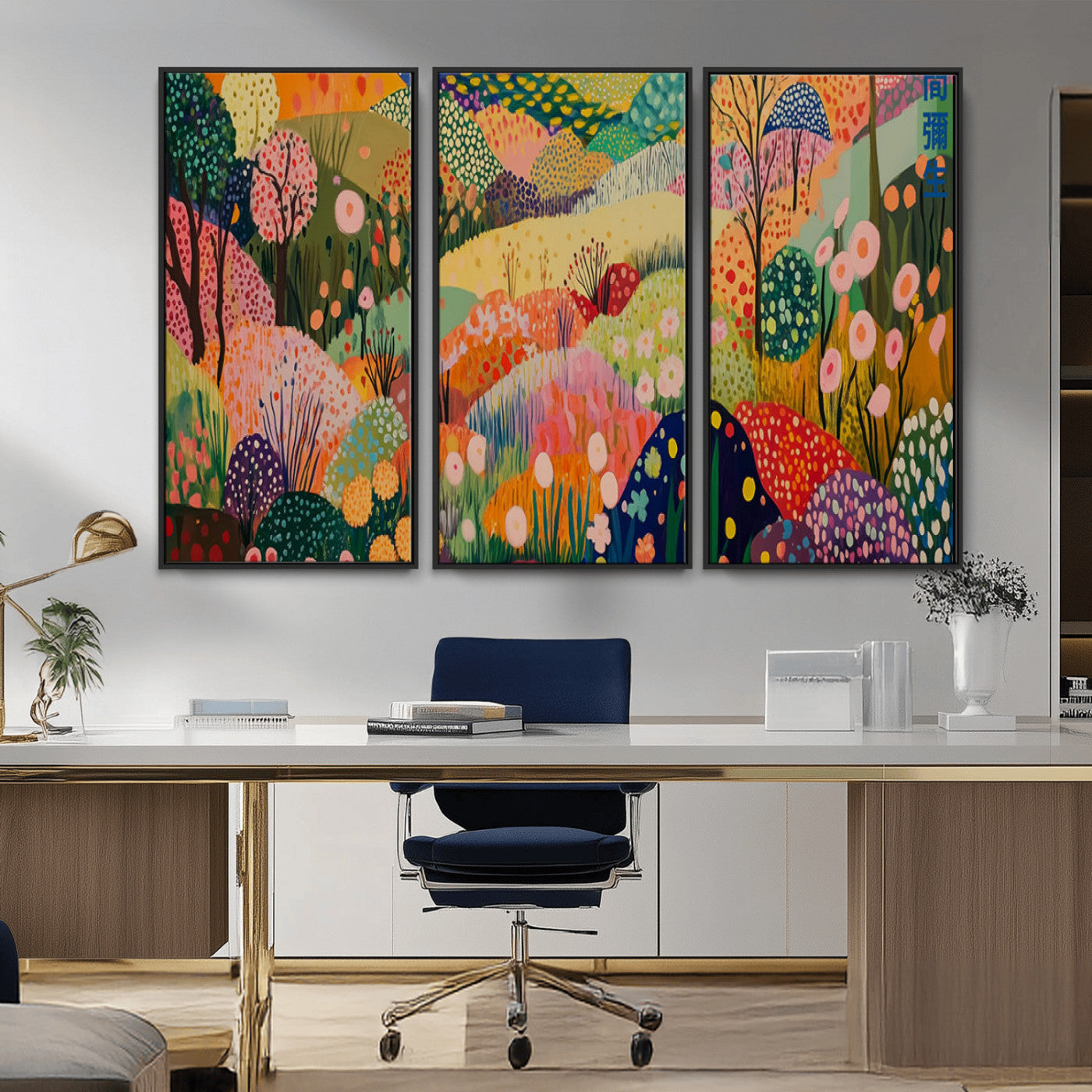 79636380-MGV-CV-36X24-Colorful Abstract Landscape Wall Art – Vibrant Hills and Flowers Canvas Print, Modern Whimsical Artwork for Living Room, Bedroom,