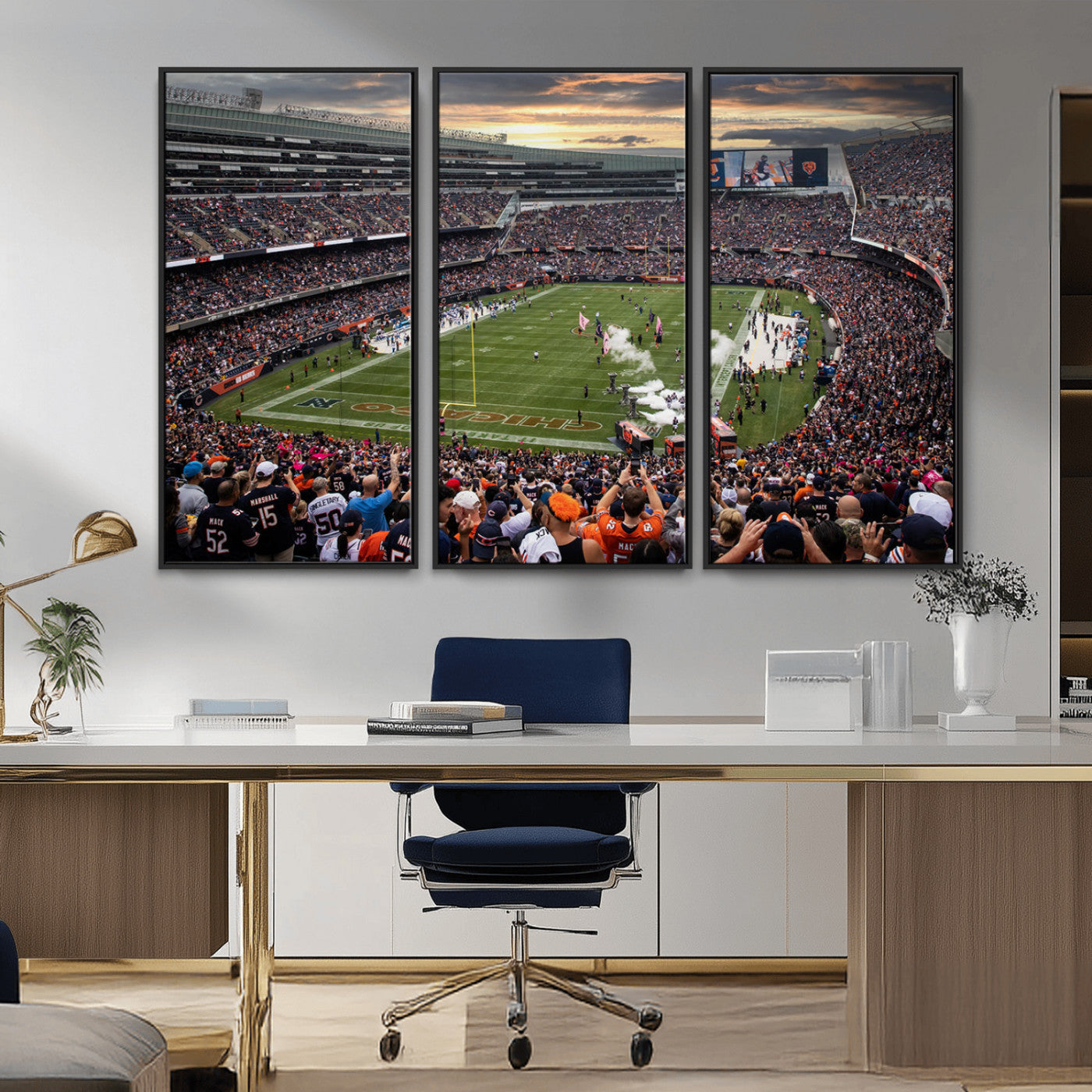 87578930-MGV-CV-36X24-Soldier Field Wall Art – Chicago Bears Football Stadium Sunset Canvas Print, Game Day Sports Decor for Man Cave, Bar, Office, or