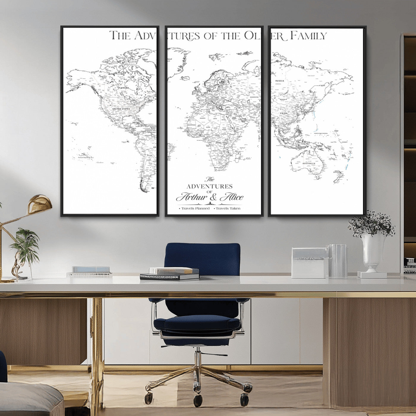 21029247-MGV-CV-36X24-Minimalist World Map Wall Art – Black and White Travel Adventure Print, Modern Family Travel Map Decor for Living Room, Bedroom,