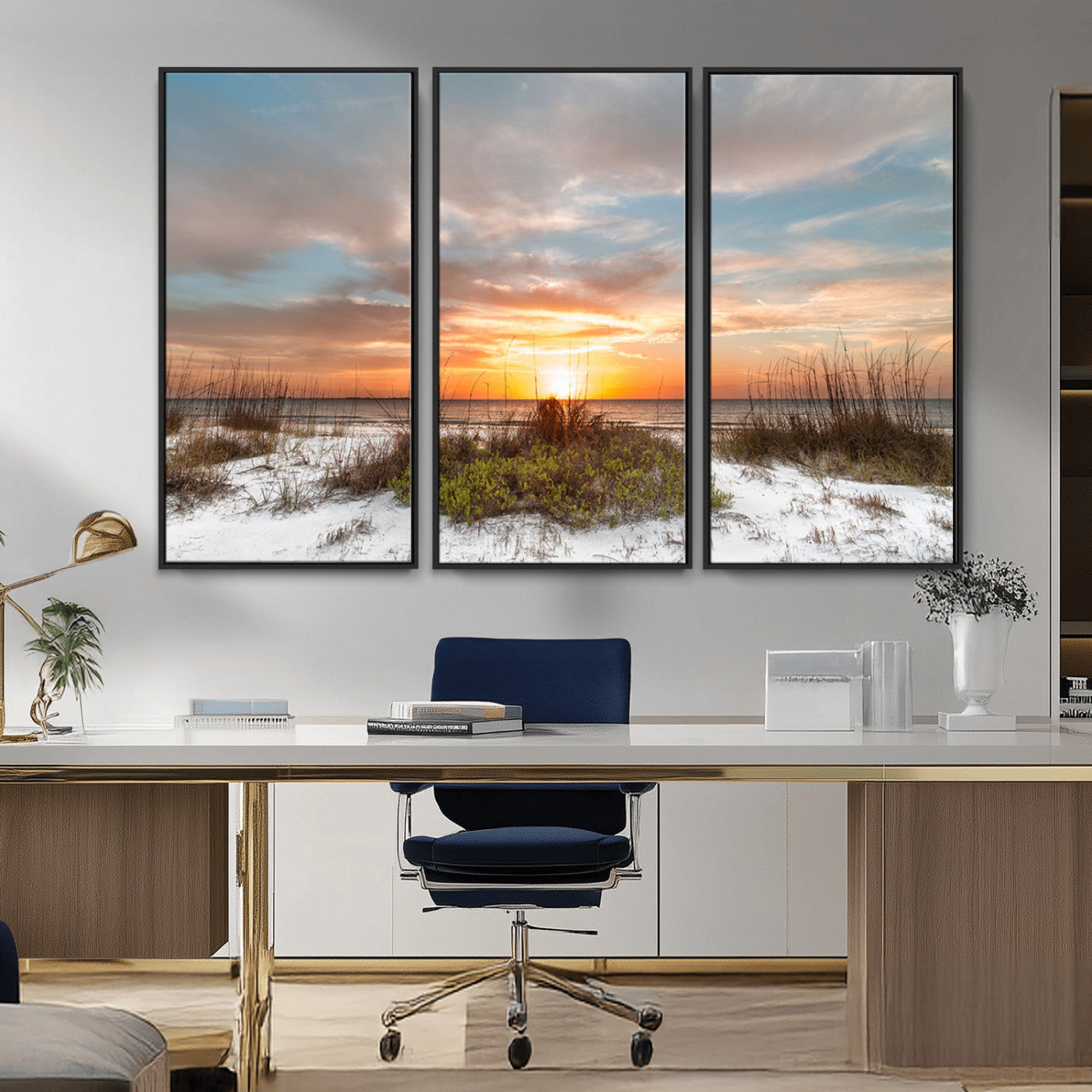 58266230-MGV-CV-36X24-Sunset Beach Canvas Wall Art – Coastal Ocean Landscape Print, Seaside Nature Art for Coastal Chic Decor, Living Room, Bedroom,