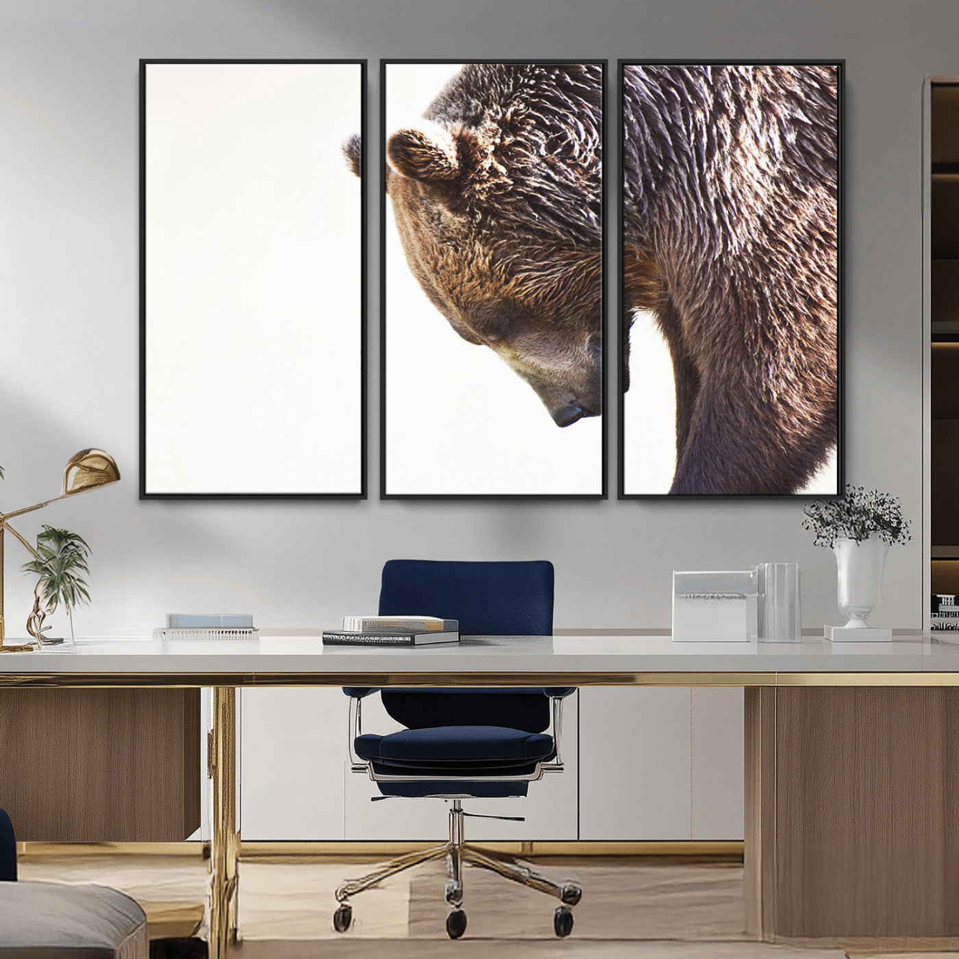14405507-MGV-CV-36X24-Grizzly Bear Canvas Wall Art – Framed Wildlife Nature Decor, Large Brown Bear Profile Canvas Print for Living Room, Office, or