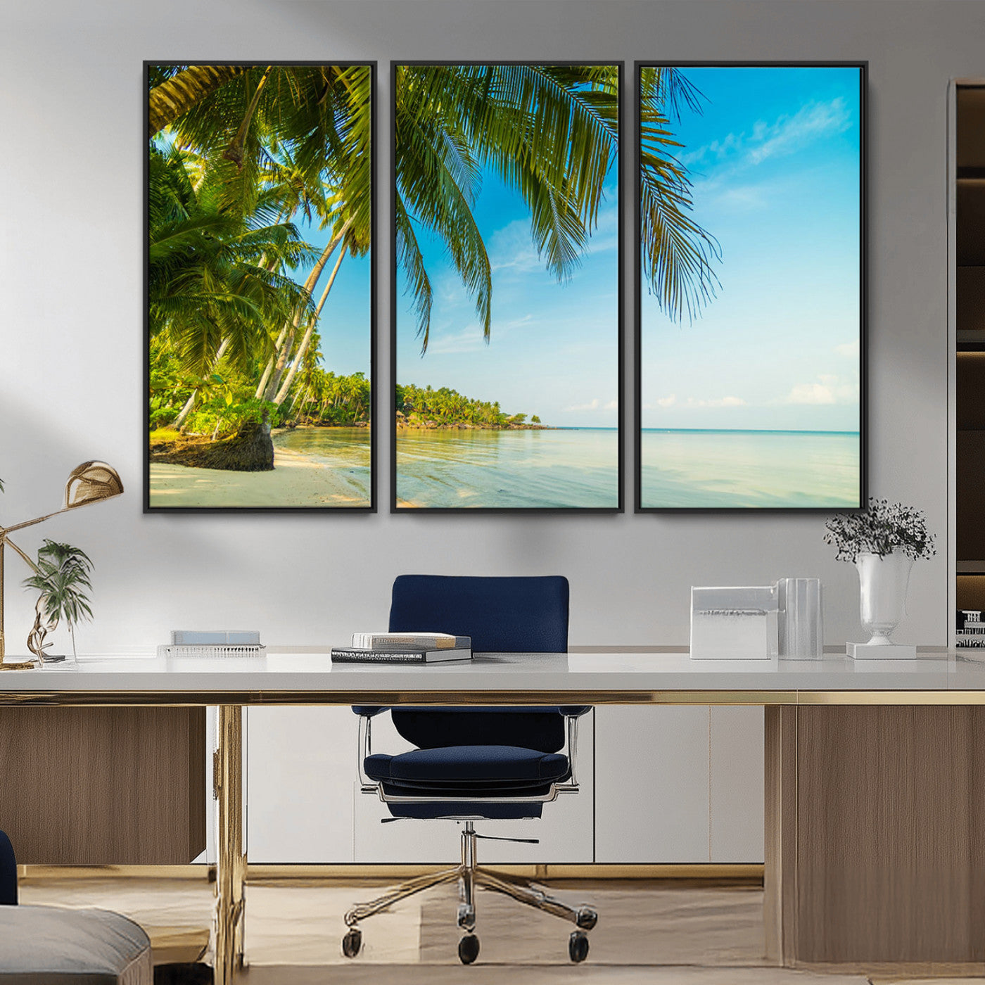 65056721-MGV-CV-36X24-Tropical Beach Wall Art – Palm Tree Coastal Photography Print, Relaxing Ocean Paradise Landscape, Island Seascape Home or Office