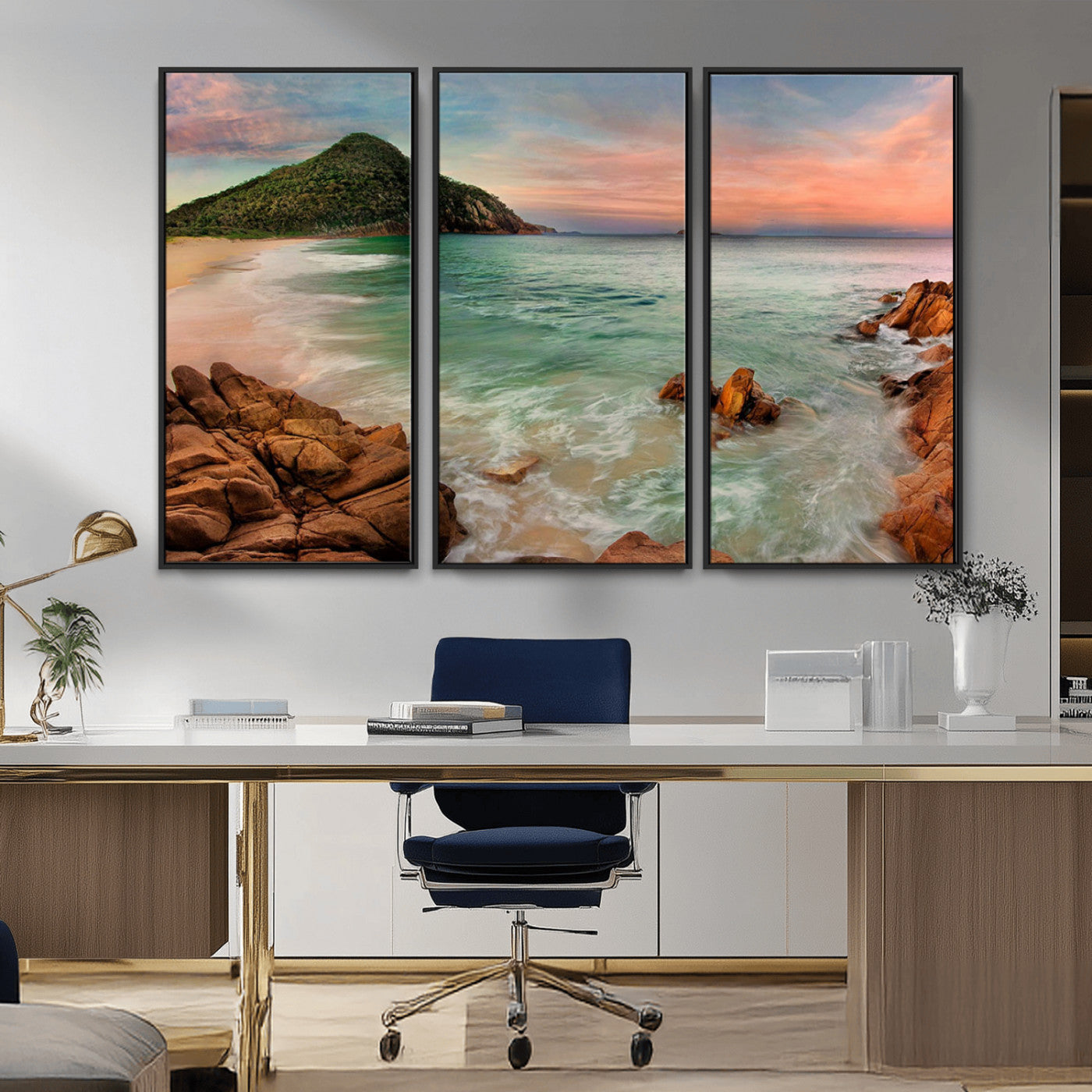 53831025-MGV-CV-36X24-Coastal Landscape Wall Art – Tropical Beach Ocean Canvas Print, Sunset Mountain View Photography Decor for Living Room, Bedroom,