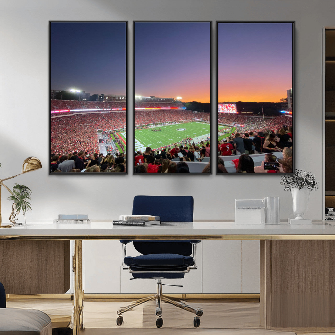 25139565-MGV-CV-36X24-Sanford Stadium Wall Art – Panoramic Georgia Bulldogs Sunset Football Game Canvas Print, Red Crowd Sports Decor for Office, Man