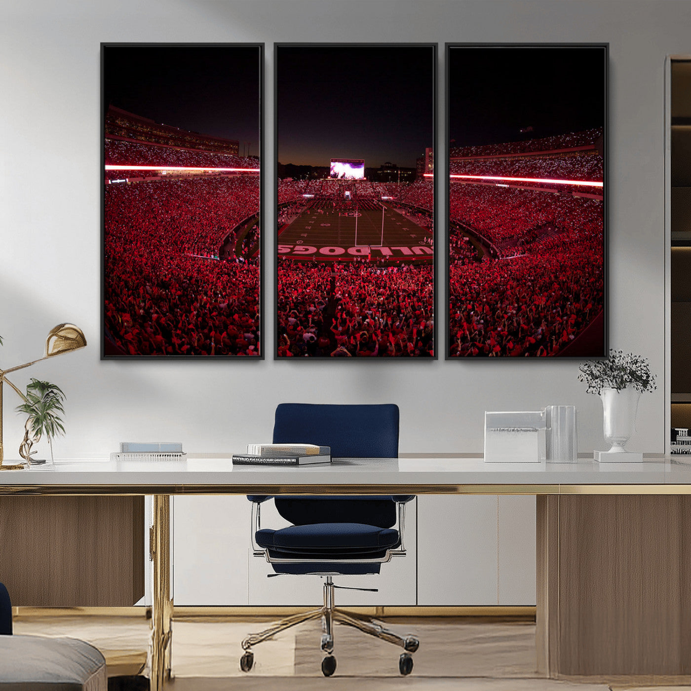 38331045-MGV-CV-36X24-Sanford Stadium Wall Art – Panoramic Georgia Bulldogs Red Light Game Football Canvas Print, Night Crowd Sports Decor for Office,