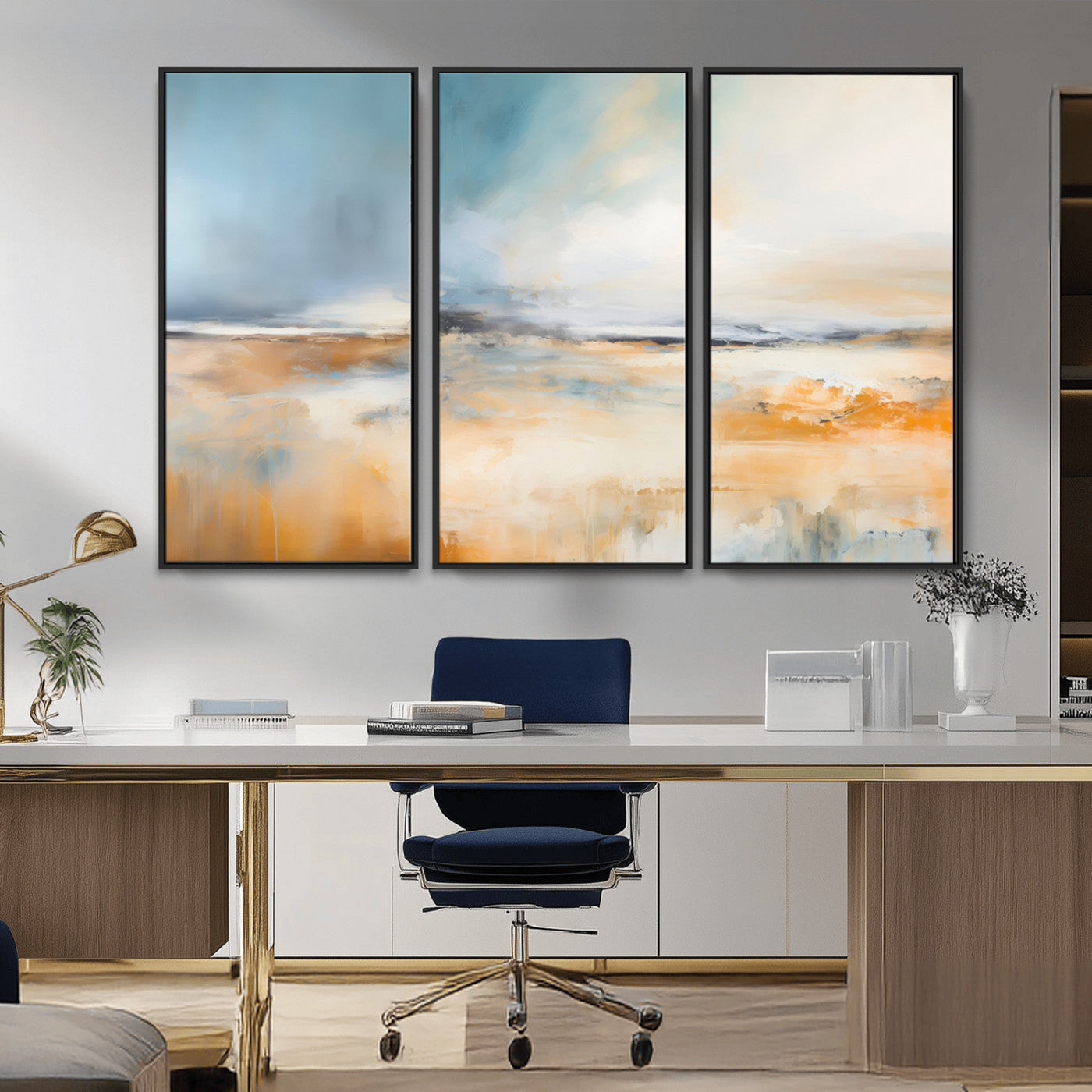 12135-MGV-CV-36X24-Soft Horizon Wall Art Canvas Print, Framed Golden Field Art Picture Print, Dreamy Horizon Perfect Minimalist Earthy Decor Artwork