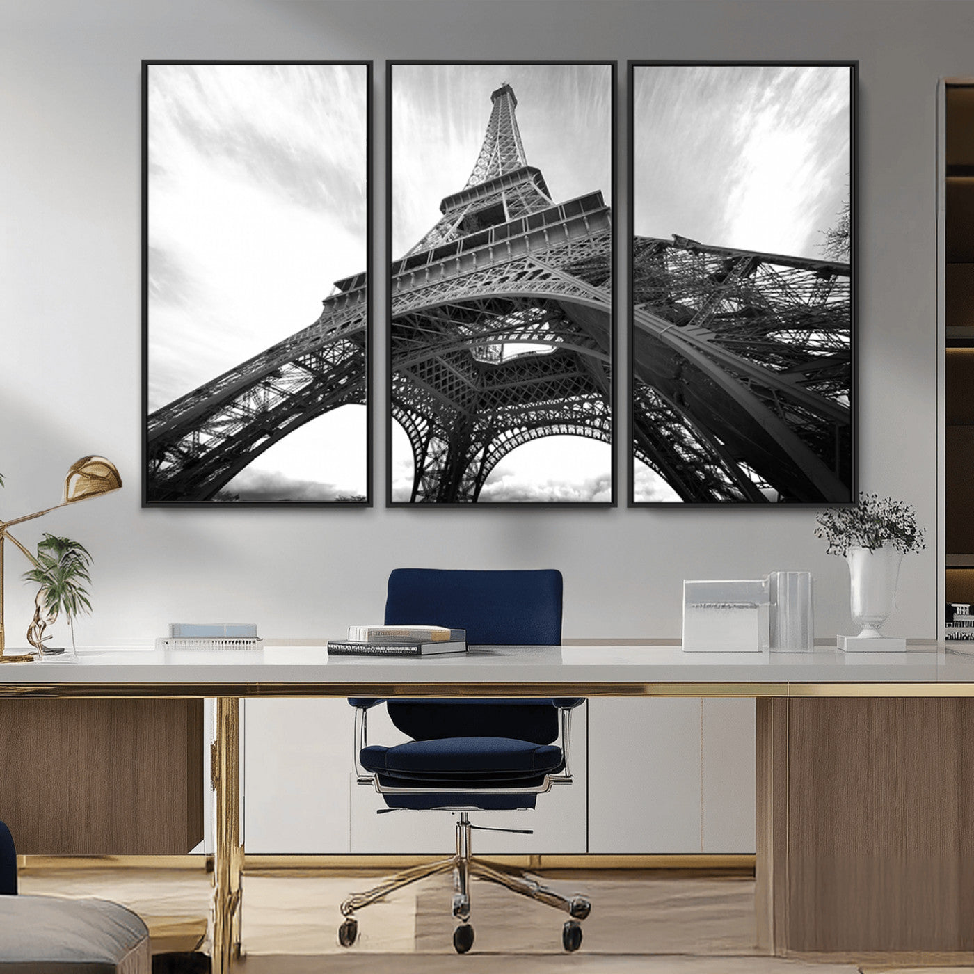 40006-MGV-CV-36X24-Eiffel Tower Wall Art – Black and White Architectural Photo Print, Paris Inspired Decor for Bedroom, Office, Studio or Modern