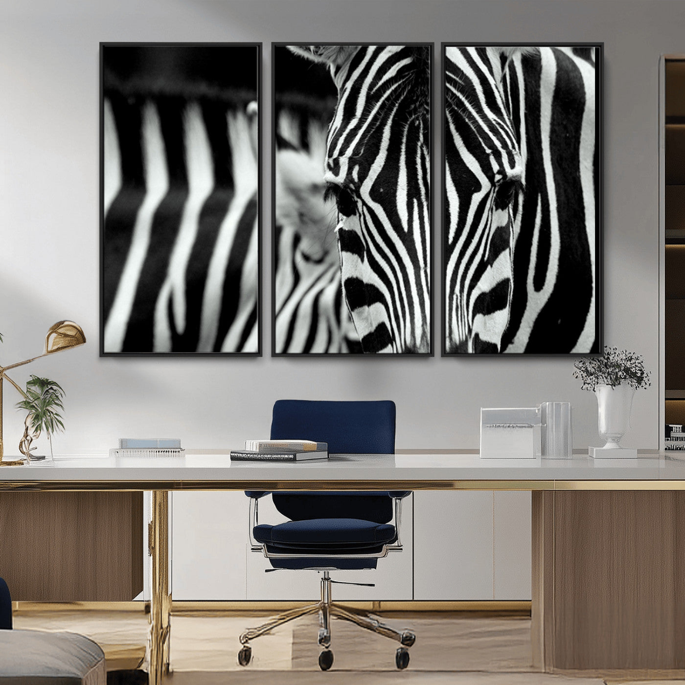 43631-MGV-CV-36X24-Zebra Wall Art – Black & White Safari Wildlife Canvas Print, Modern Animal Photography Decor for Living Room, Office, or Bedroom