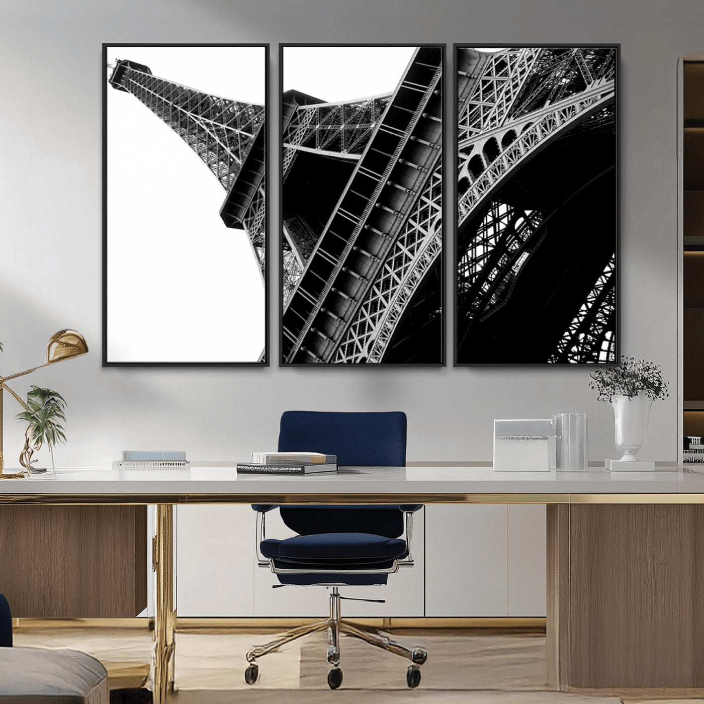 89033-MGV-CV-36X24-Eiffel Tower Wall Art – Dramatic Black and White Architectural Canvas Print, Modern Paris Decor for Office, Living Room or