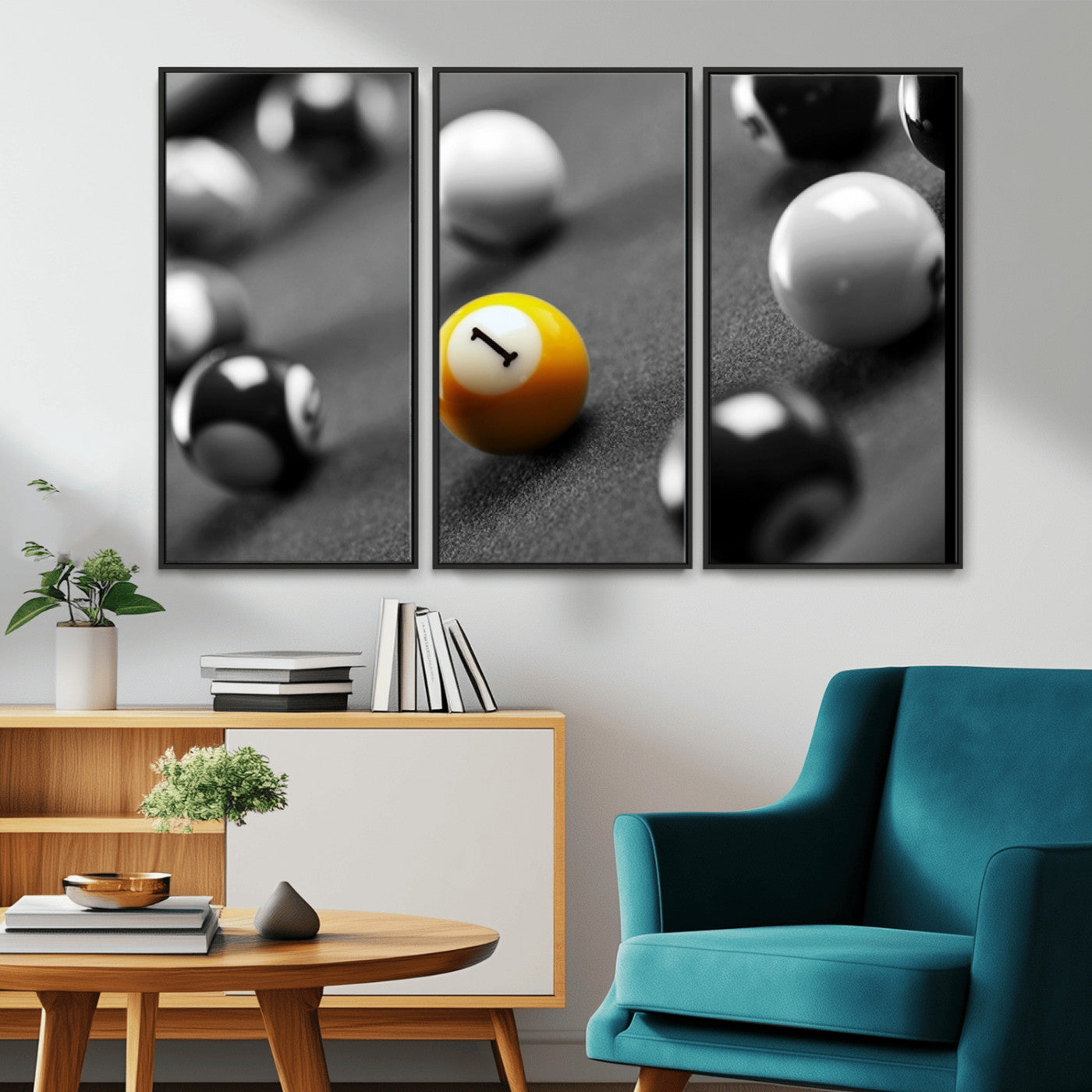 52108-MGV-CV-36X24-Precision Pool Table Wall Art – Close Up Yellow 1 Ball Canvas Print, Hand-Played Billiards Game Decor for Office, Game Room, or