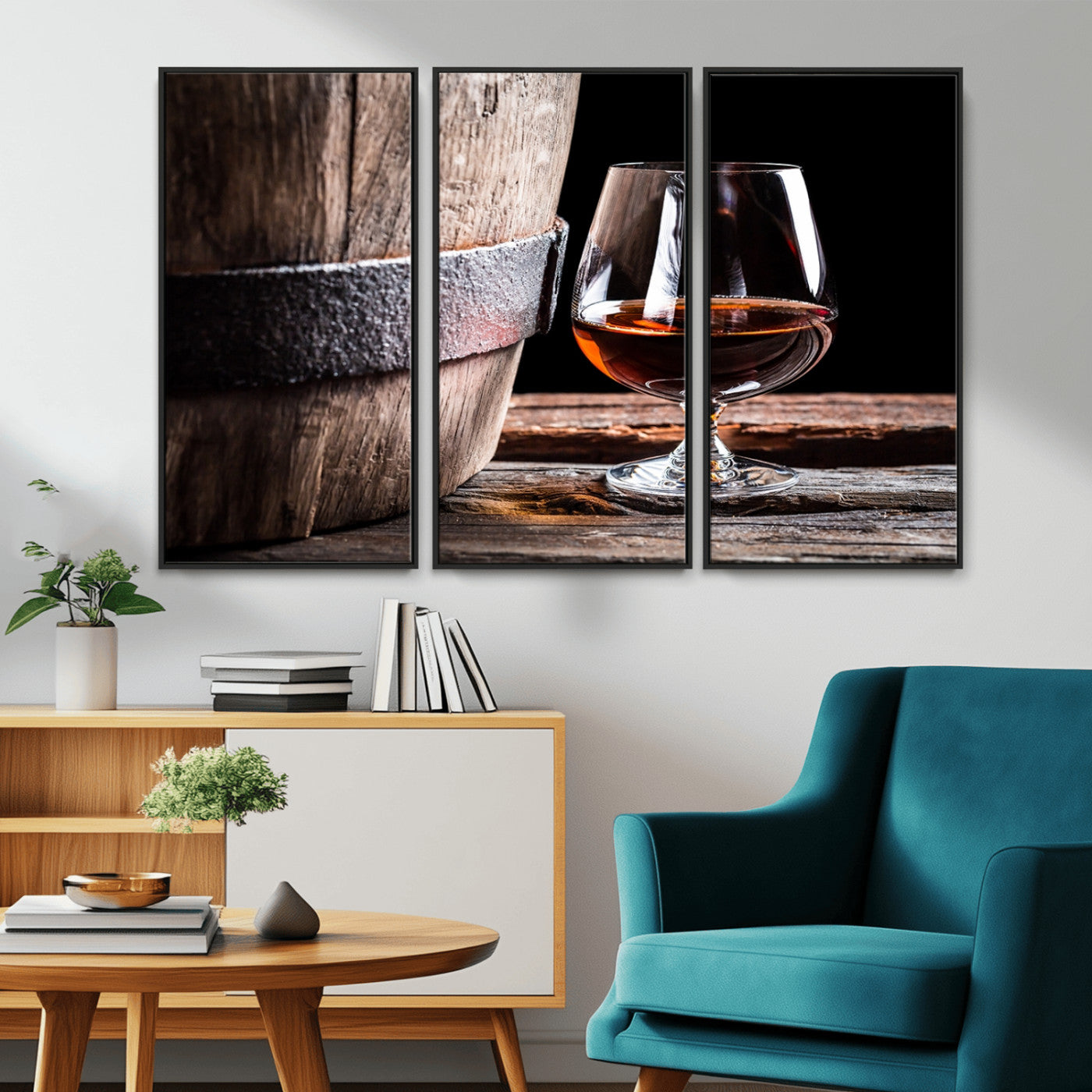 50839-MGV-CV-36X24-Barrel & Brandy Wall Art – Rustic Whiskey Barrel and Brandy Glass Canvas Print, Elegant Home Bar or Lounge Decor for Office, Man