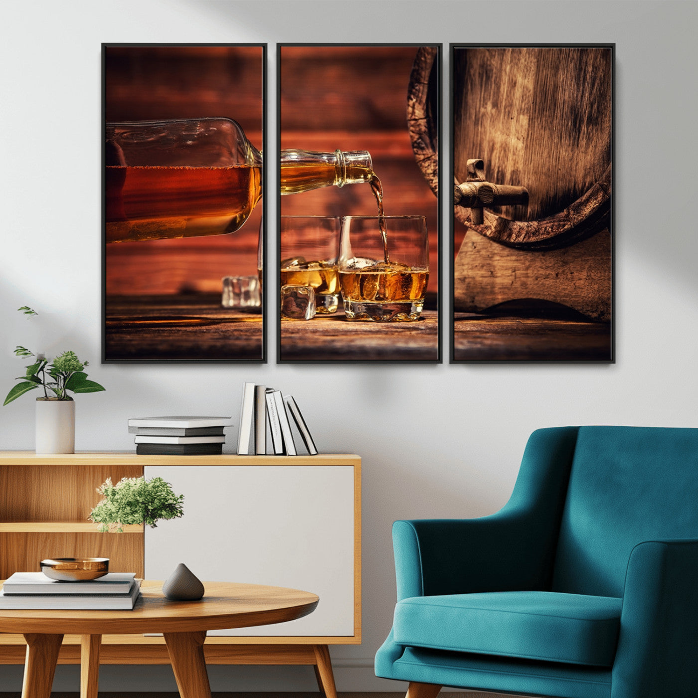 52458-MGV-CV-36X24-Whiskey Pour Wall Art – Elegant Whiskey Bottle Pouring into Glasses Canvas Print, Refined Bar or Lounge Decor for Home, Office, or