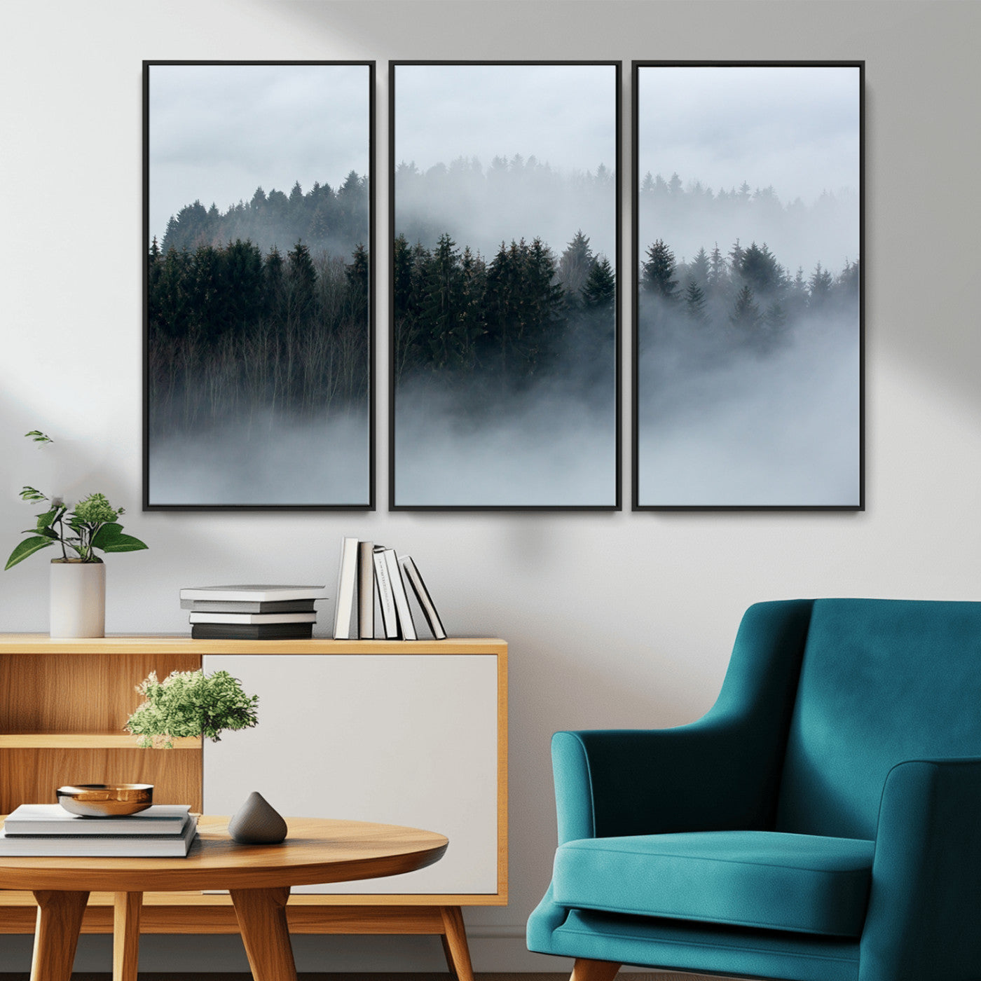 42596-MGV-CV-36X24-Misty Forest Wall Art – Atmospheric Pine Trees Canvas Print, Nature Landscape Decor for Living Room, Bedroom, Office, or Cabin