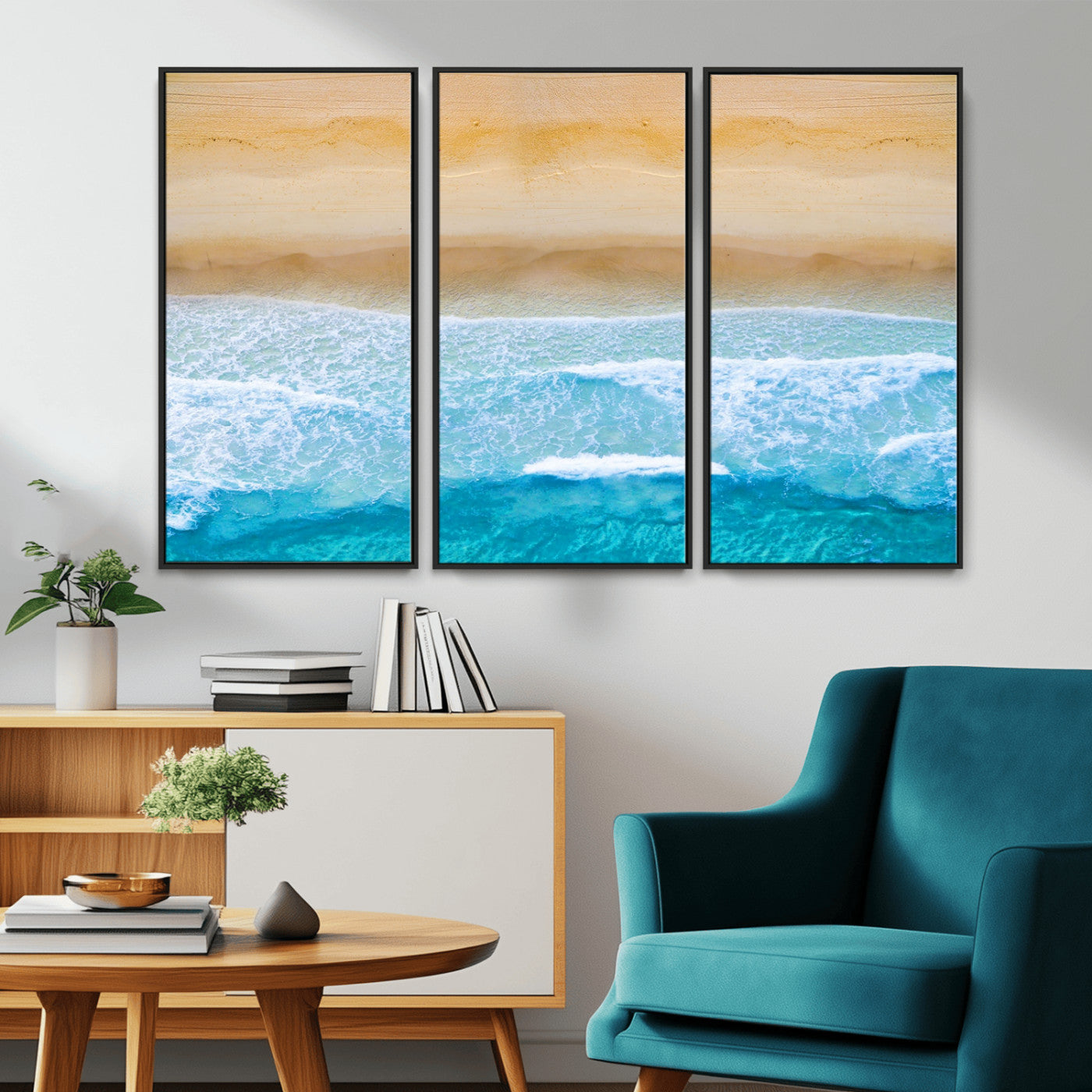 43046-MGV-CV-36X24-Aerial Beach Wall Art – Serene Ocean Waves & Sandy Shore Canvas Print, Coastal Home Decor for Living Room, Bedroom or Office