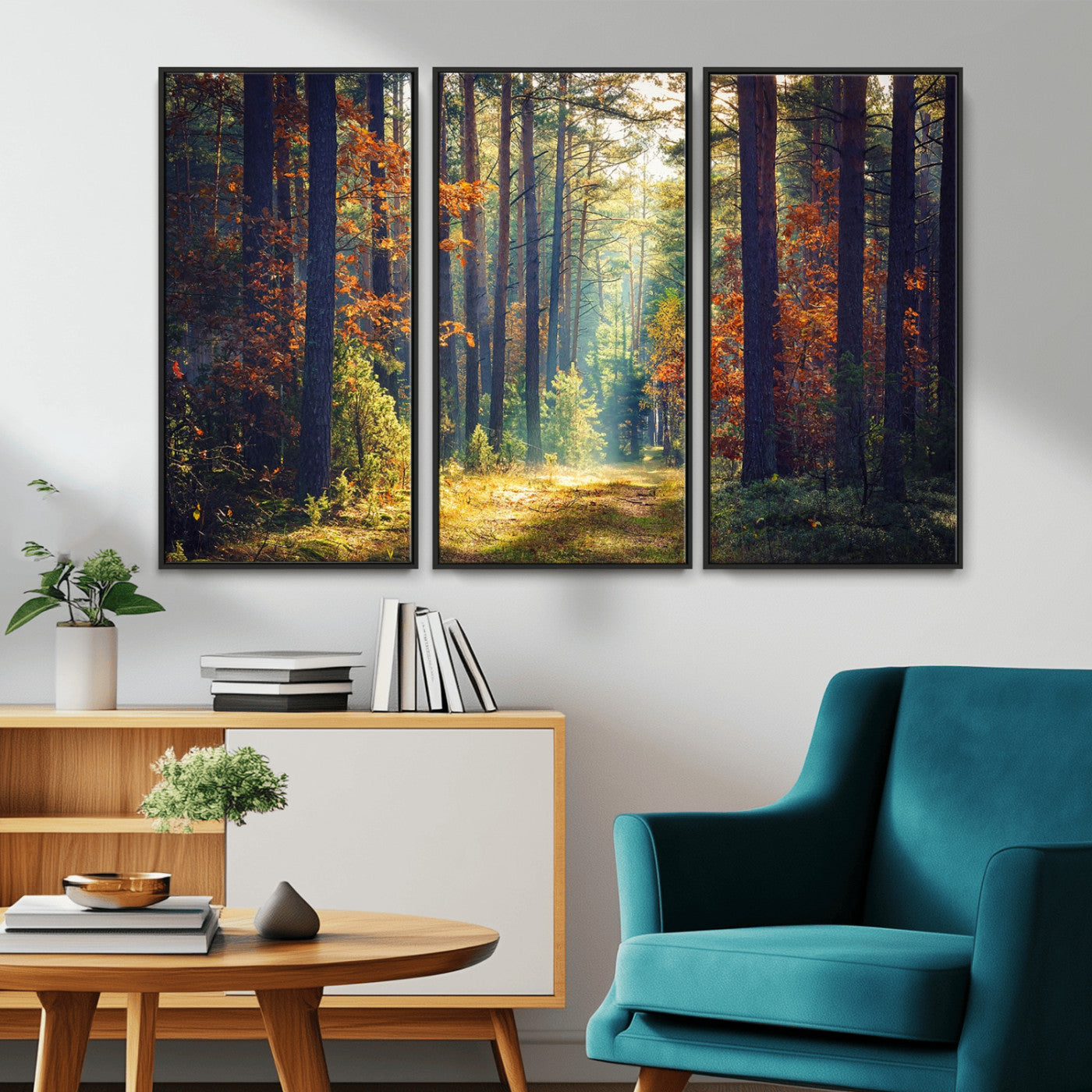 86249-MGV-CV-36X24-Sunlit Autumn Forest Path Wall Art – Peaceful Nature Scene with Fall Foliage, Calming Woods Decor for Home or Office