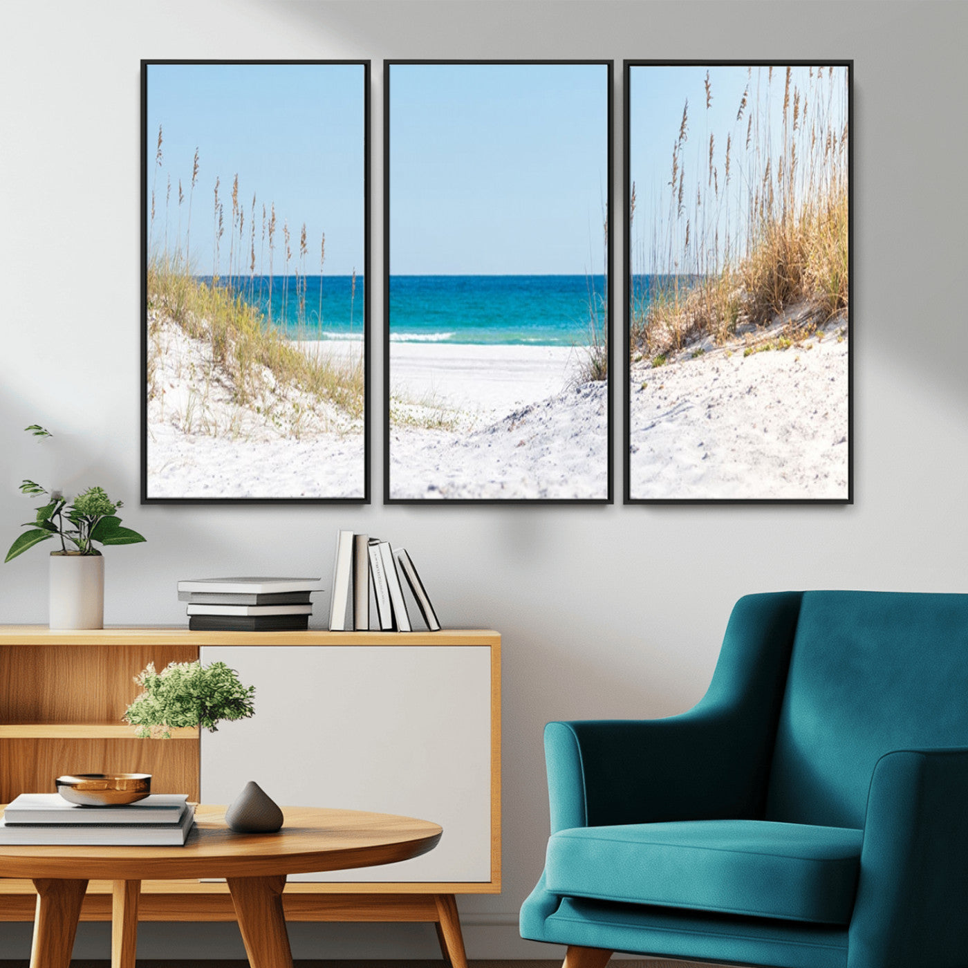 58498-MGV-CV-36X24-White Sandy Beach Wall Art – Panoramic Coastal Canvas Print, Ocean View Decor for Living Room, Bedroom, Office, Relaxing Seaside