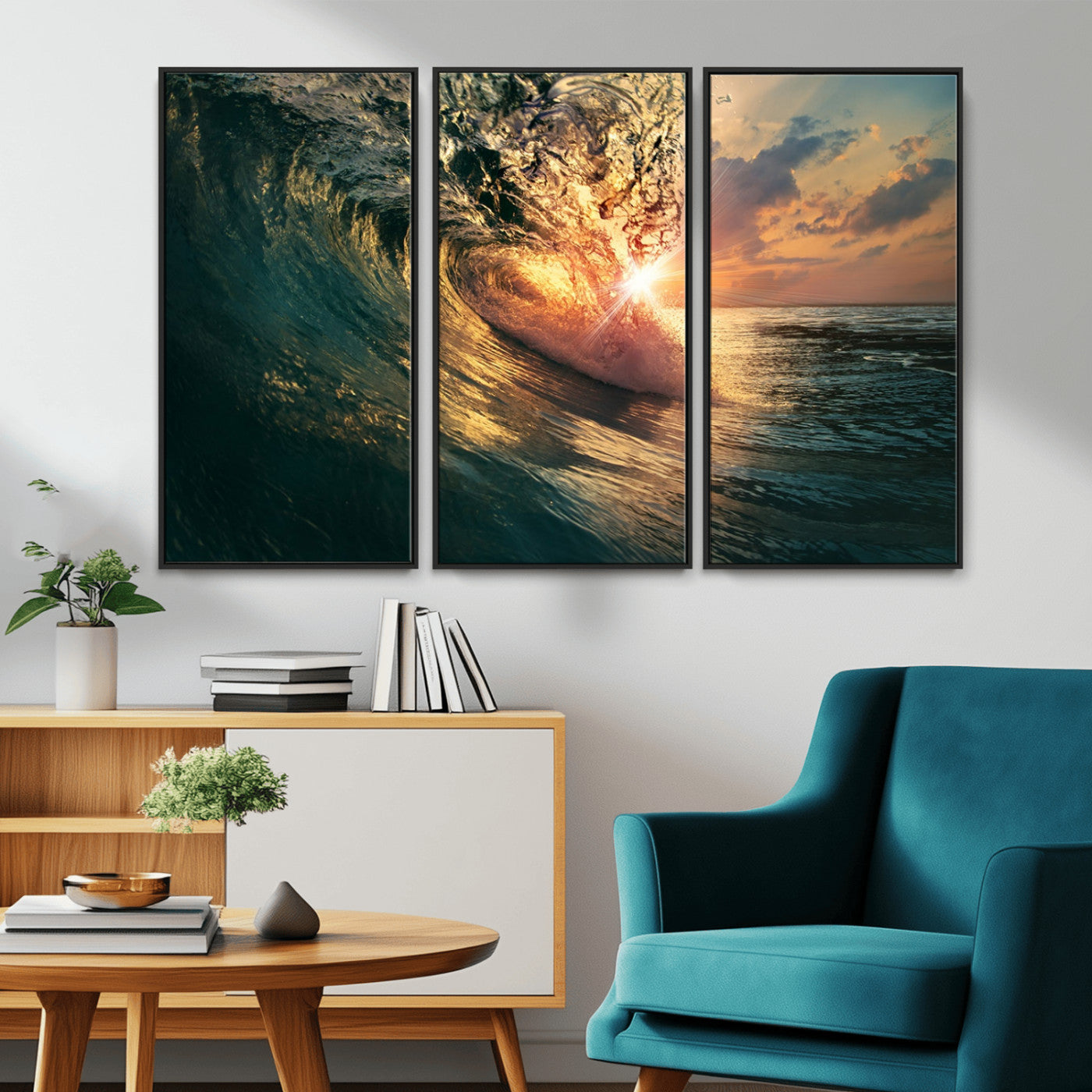 55359-MGV-CV-36X24-Radiant Ocean Wave Wall Art – Panoramic Surf Canvas Print, Vibrant Sunset Beach Decor for Home, Office or Man Cave