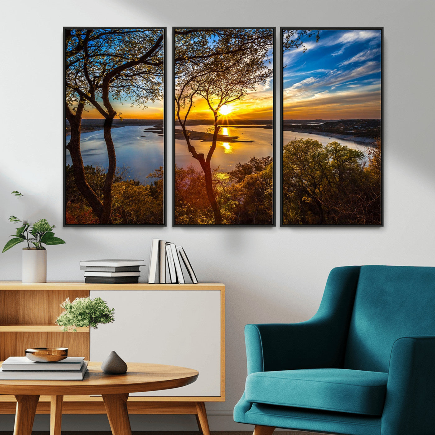 71863-MGV-CV-36X24-Lake Sunset Wall Art – Scenic Nature Canvas Print with Trees and Golden Sky, Serene Landscape Decor for Living Room, Bedroom or