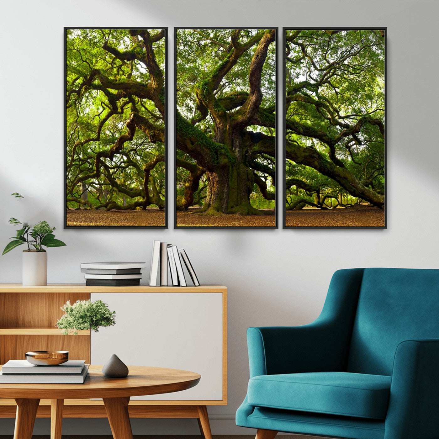 29407-MGV-FC-48X32-3P_Black-Ancient Oak Tree Wall Art – Majestic Nature Canvas Print, Large Tree Photography Decor for Living Room or Office