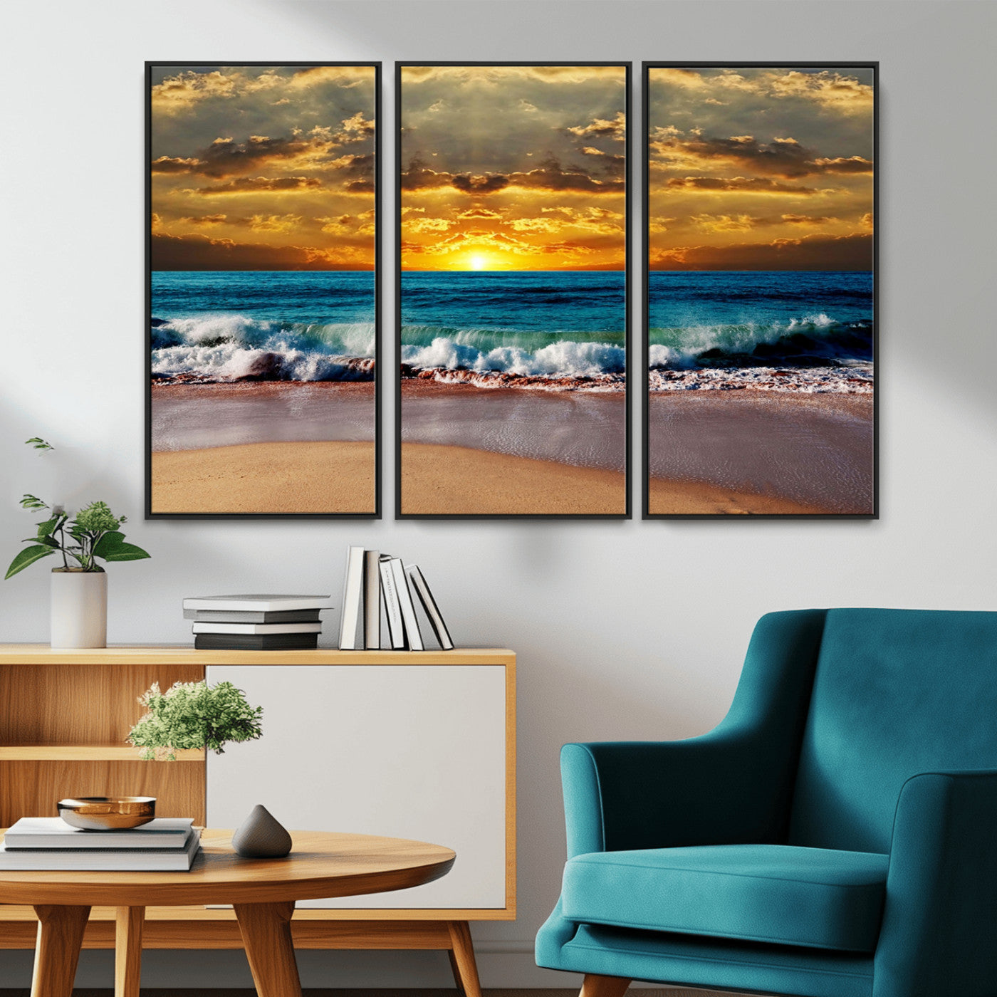 83389-MGV-CV-36X24-Ocean Sunrise Wall Art – Vibrant Beach Waves Canvas Print, Coastal Seascape Decor for Living Room or Office