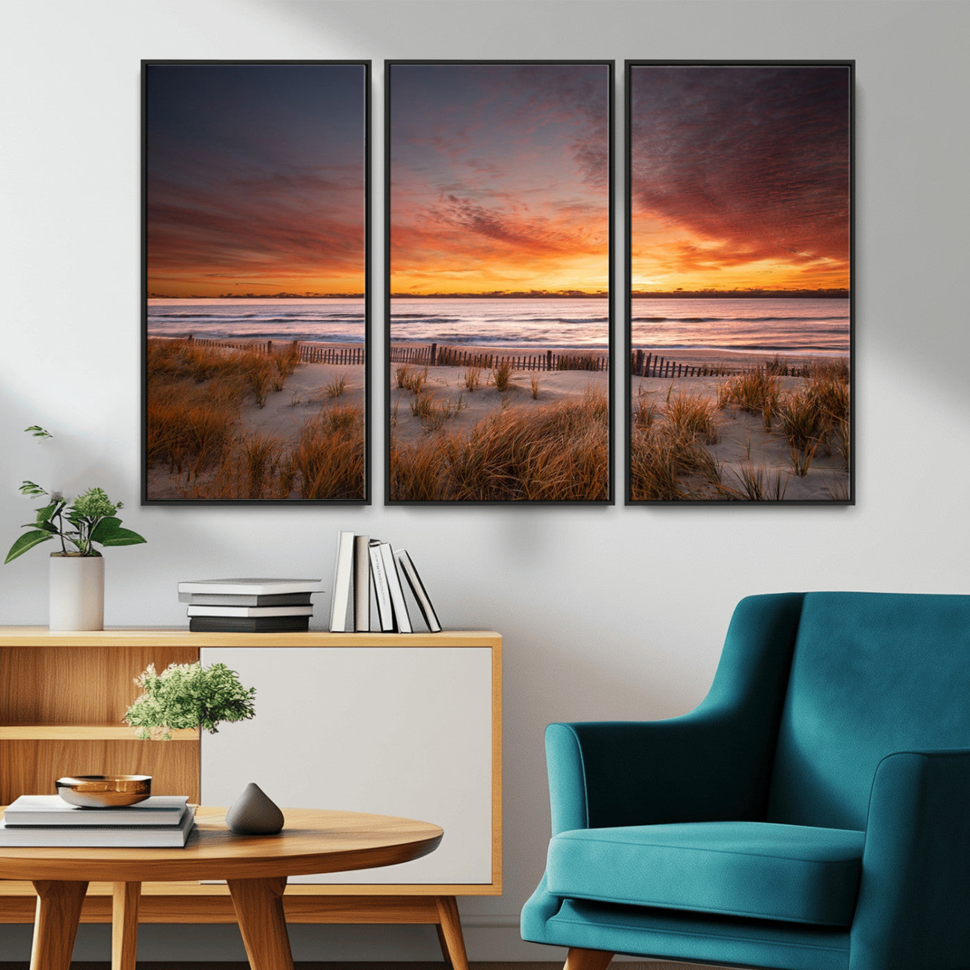 90176-MGV-CV-36X24-Beach Sunset Wall Art – Coastal Sand Dune Canvas Print with Ocean Waves and Dramatic Sky, Seaside Landscape Decor for Living Room