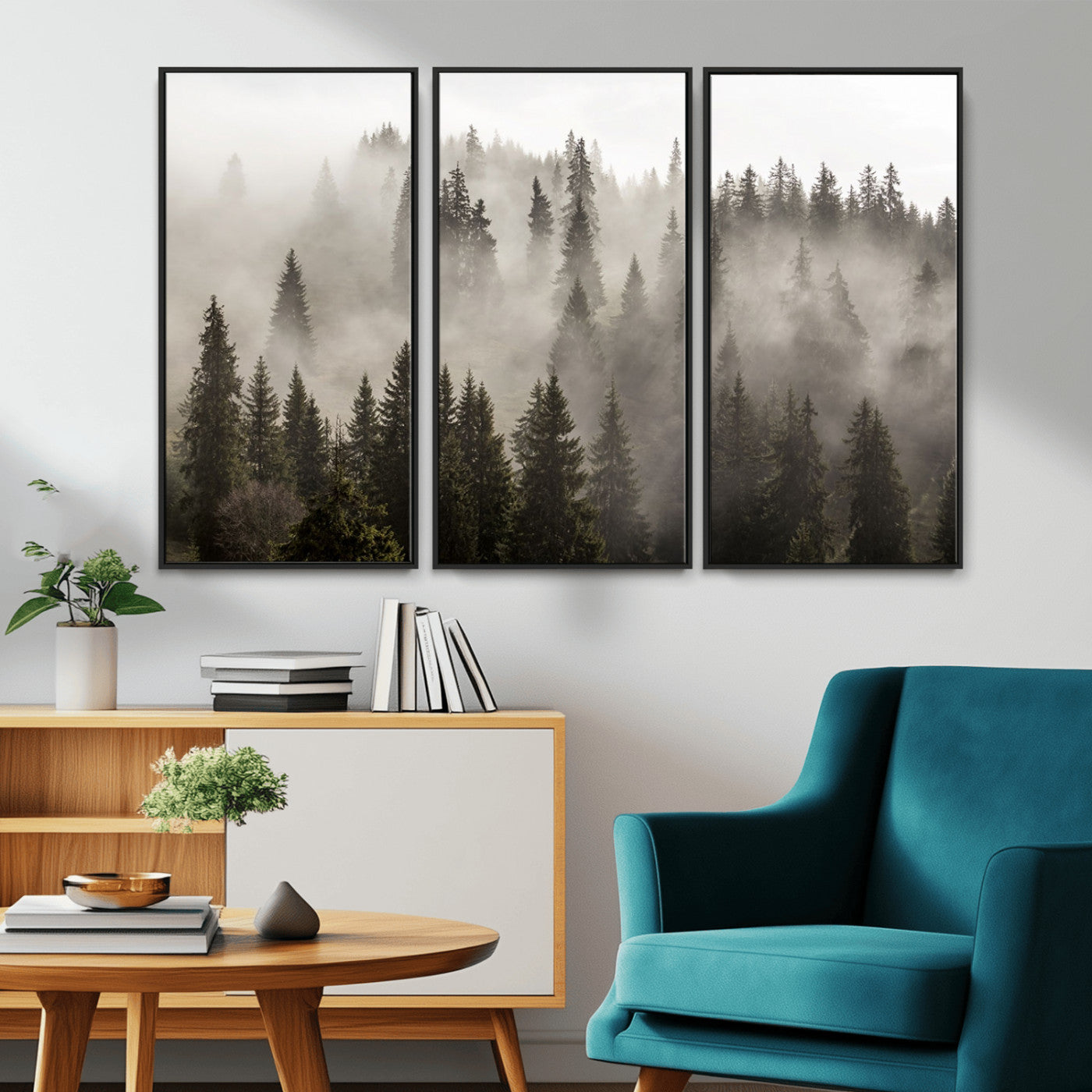 62862-MGV-CV-36X24-Misty Forest Wall Art – Tranquil Pine Tree Canvas Print with Mountain Fog, Nature Landscape Artwork for Living Room, Bedroom, or