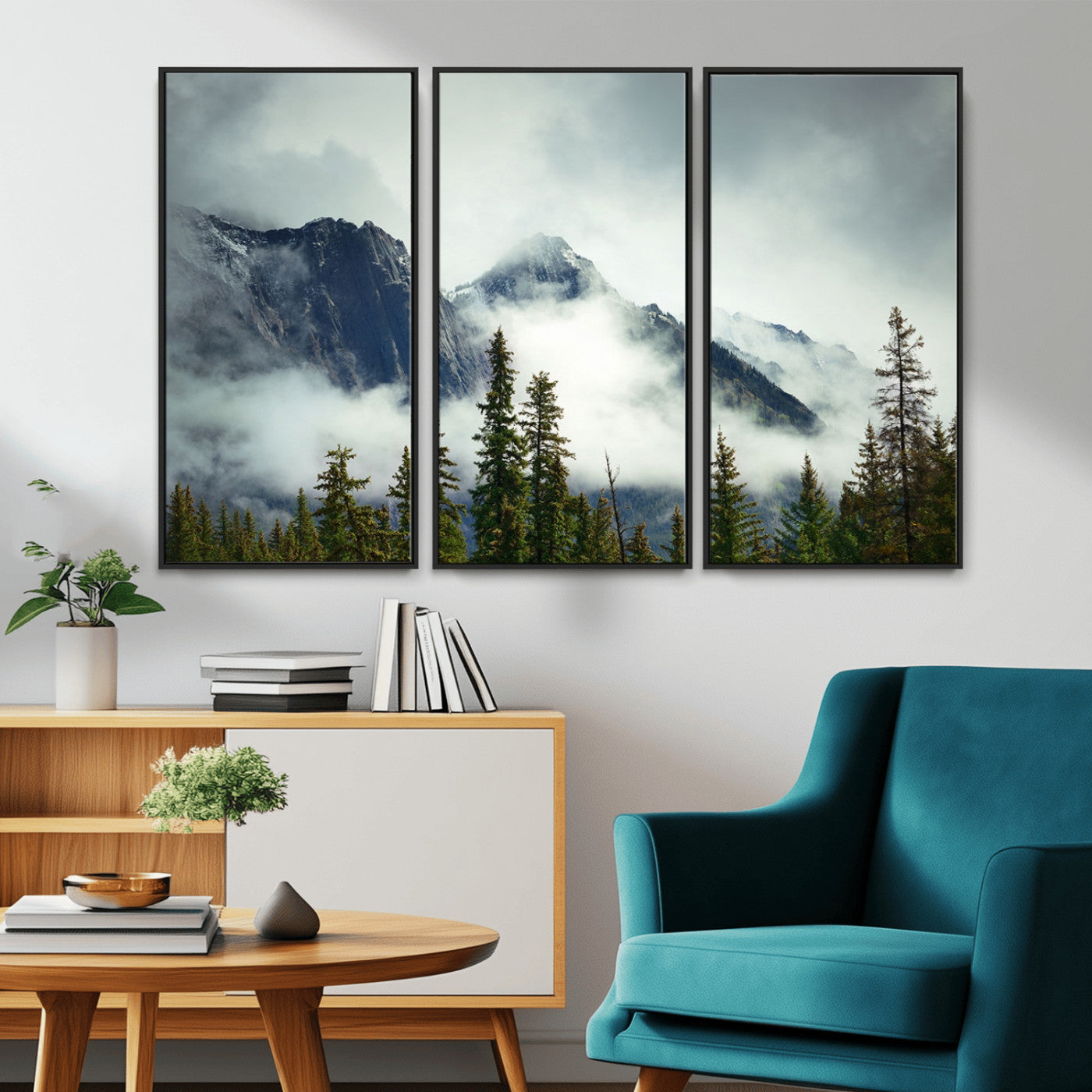 93219-MGV-CV-36X24-Misty Mountain Wall Art – Foggy Pines and Rocky Peaks Canvas Print, Nature Landscape Decor for Living Room, Office or Bedroom