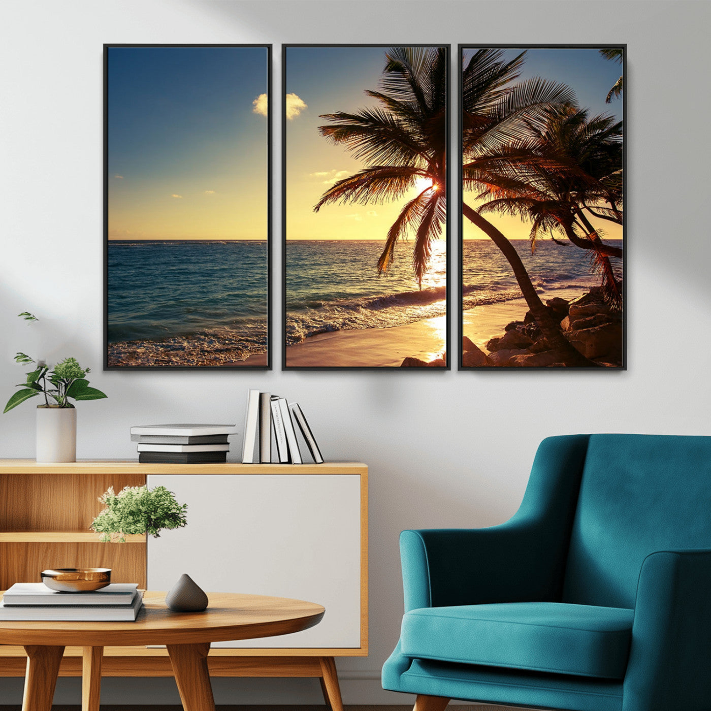 82710-MGV-CV-36X24-Palm Tree Sunset Beach Wall Art – Tropical Ocean Canvas Print, Coastal Paradise Seascape Decor for Living Room or Office Wall