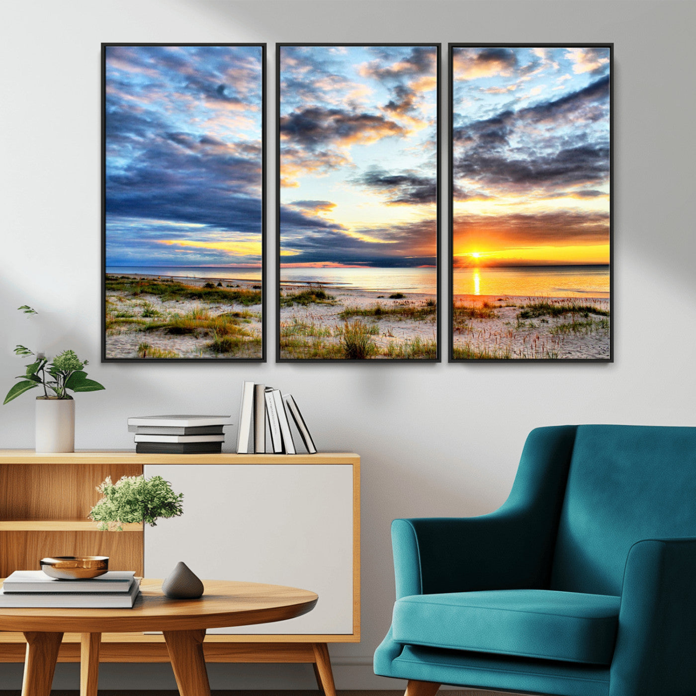 39645-MGV-CV-36X24-Golden Beach Sunset Wall Art – Serene Ocean Horizon Canvas Print, Coastal Nature Landscape Decor for Living Room, Bedroom or