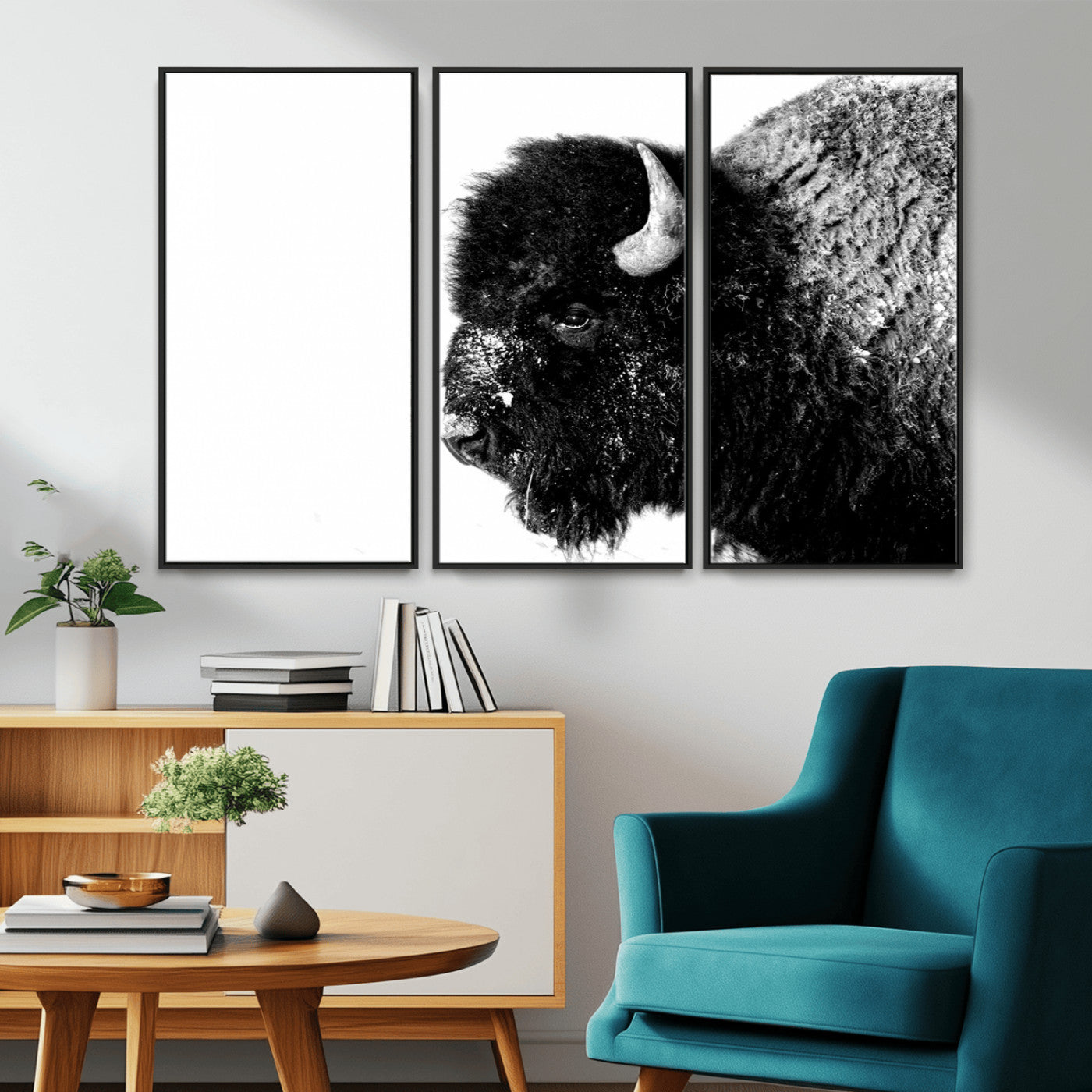 68780-MGV-CV-36X24-Bison Close-Up Wall Art – Black and White Buffalo Canvas Print, Rustic Wildlife Photography Decor for Living Room, Office, or