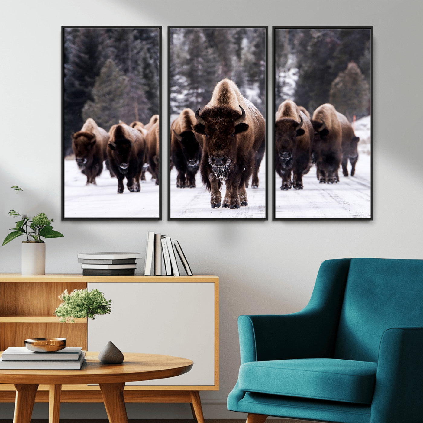 66871-MGV-CV-36X24-Bison Herd Wall Art – Wildlife Buffalo Canvas Print, Rustic Western Nature Photography Decor for Living Room, Office, Cabin, or