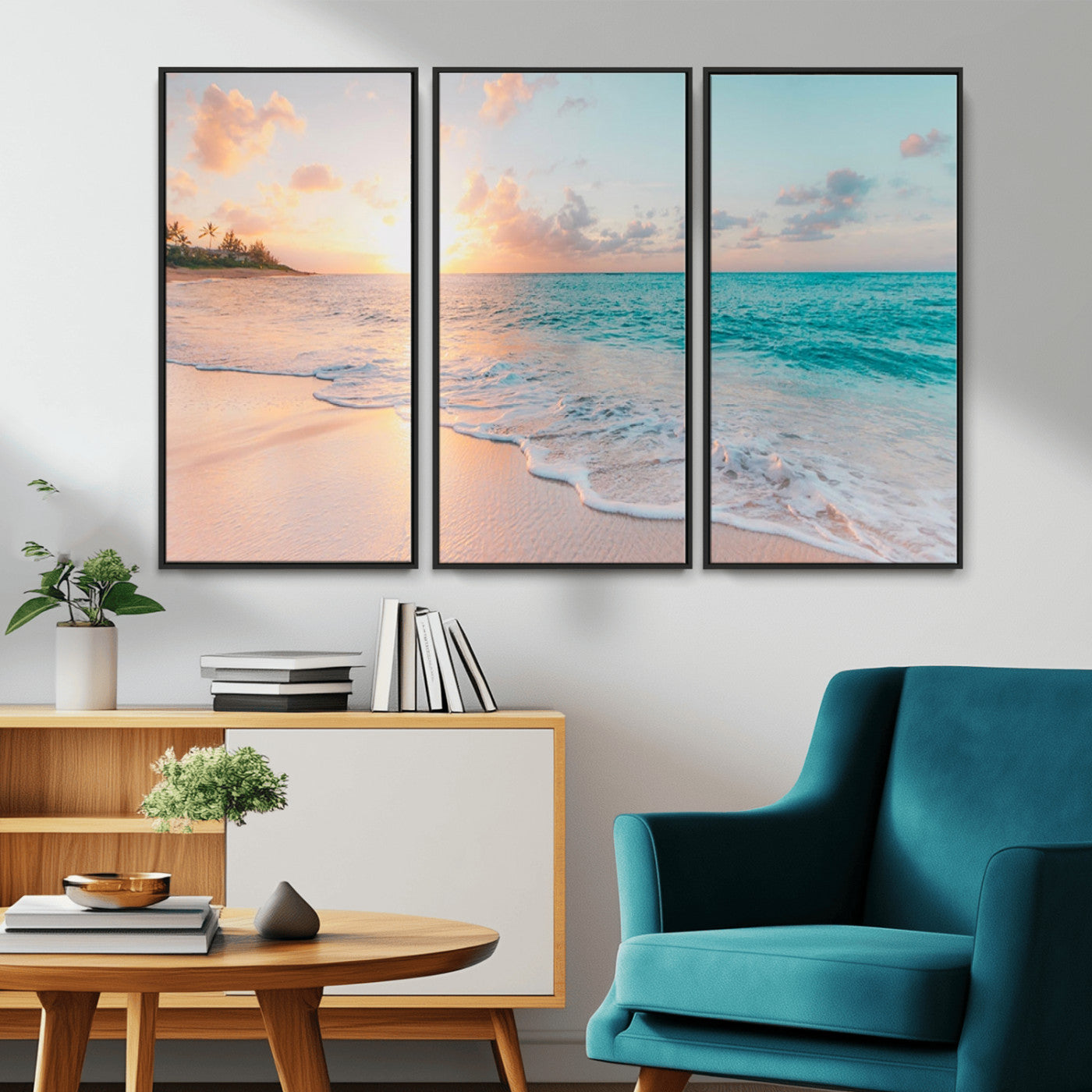 36554-MGV-CV-36X24-Tropical Beach Sunset Wall Art – Ocean Waves and Palm Canvas Print, Coastal Seascape Photography Decor for Living Room, Bedroom,