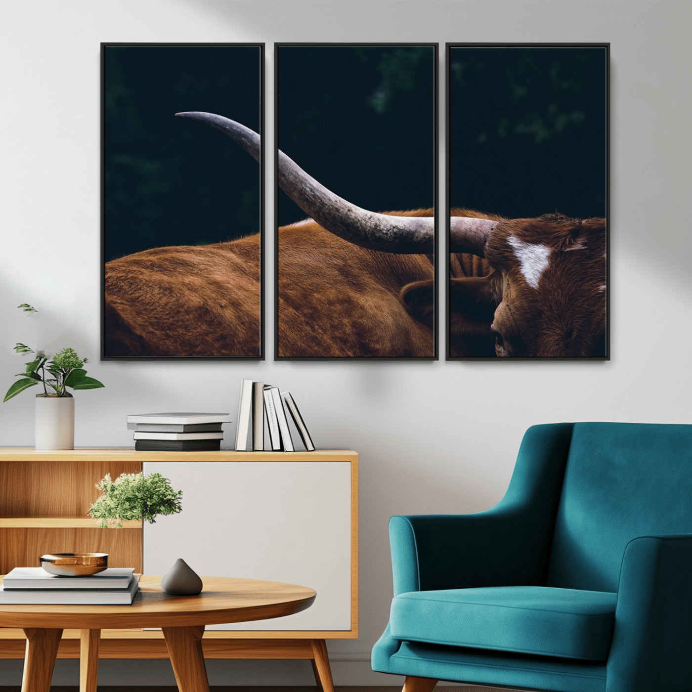 55197-MGV-CV-36X24-Texas Longhorn Wall Art – Rustic Western Bull Horn Canvas Print and Farmhouse Country Animal Decor for Living Room, Office or