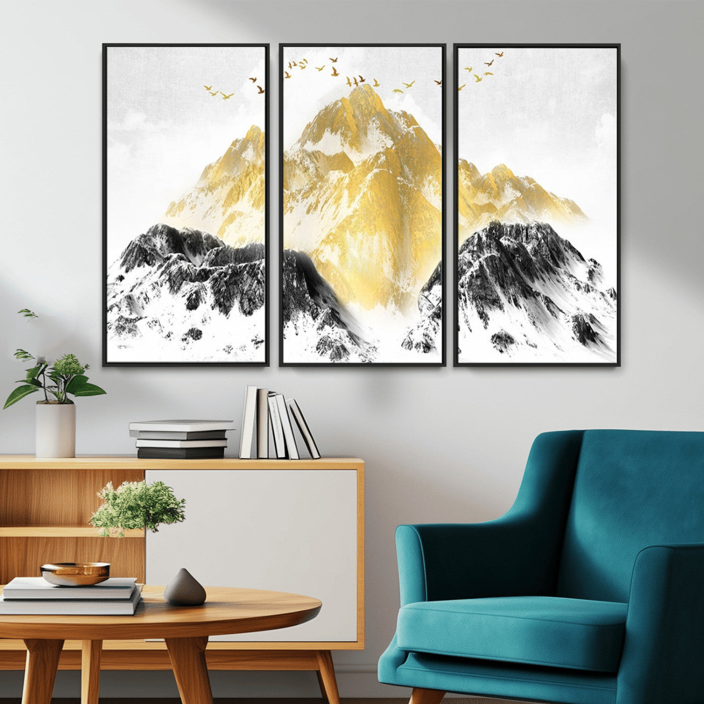 37733-MGV-CV-36X24-Golden Mountain Wall Art – Modern Abstract Landscape Canvas Print with Birds, Luxury Nature Decor for Living Room, Bedroom, or