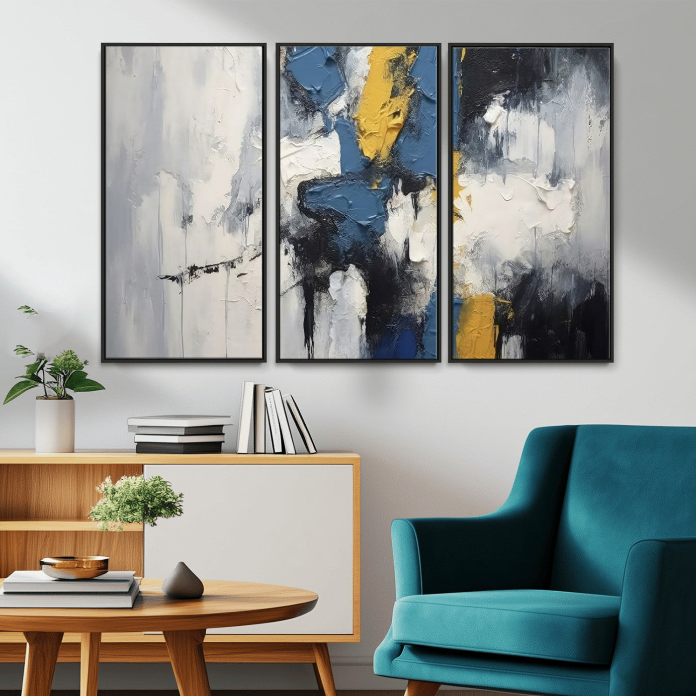 63850-MGV-CV-36X24-Abstract Blue and Yellow Wall Art – Modern Textured Canvas Painting, Bold Contemporary Artwork for Living Room, Bedroom or Office