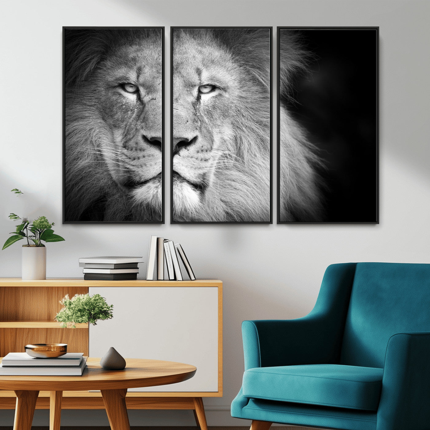 94453-MGV-CV-36X24-Lion Portrait Wall Art – Black and White King of the Jungle Canvas Print, Safari Wildlife Decor for Office, Bedroom, or Living