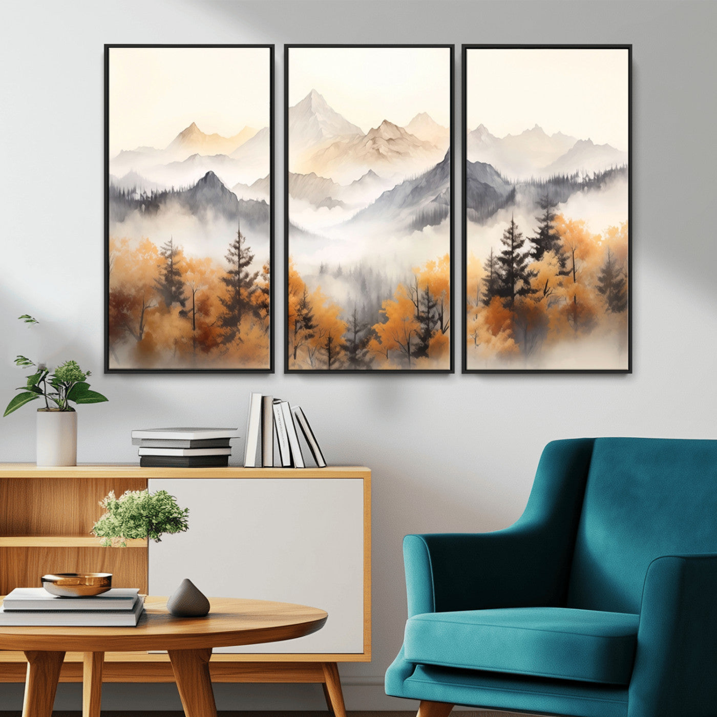 70049-MGV-CV-36X24-Autumn Mountain Forest Wall Art – Misty Landscape Canvas Print, Rustic Nature Inspired Decor for Living Room, Bedroom or Office